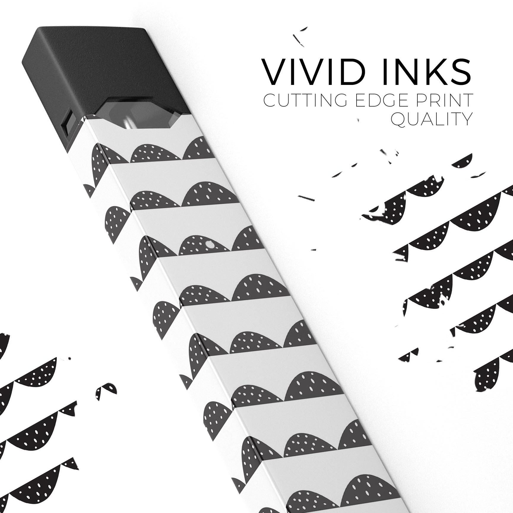 Black Rolling Hills decal with tiny polka dots designed for JUUL vaping device, showcasing a stylish and protective design.