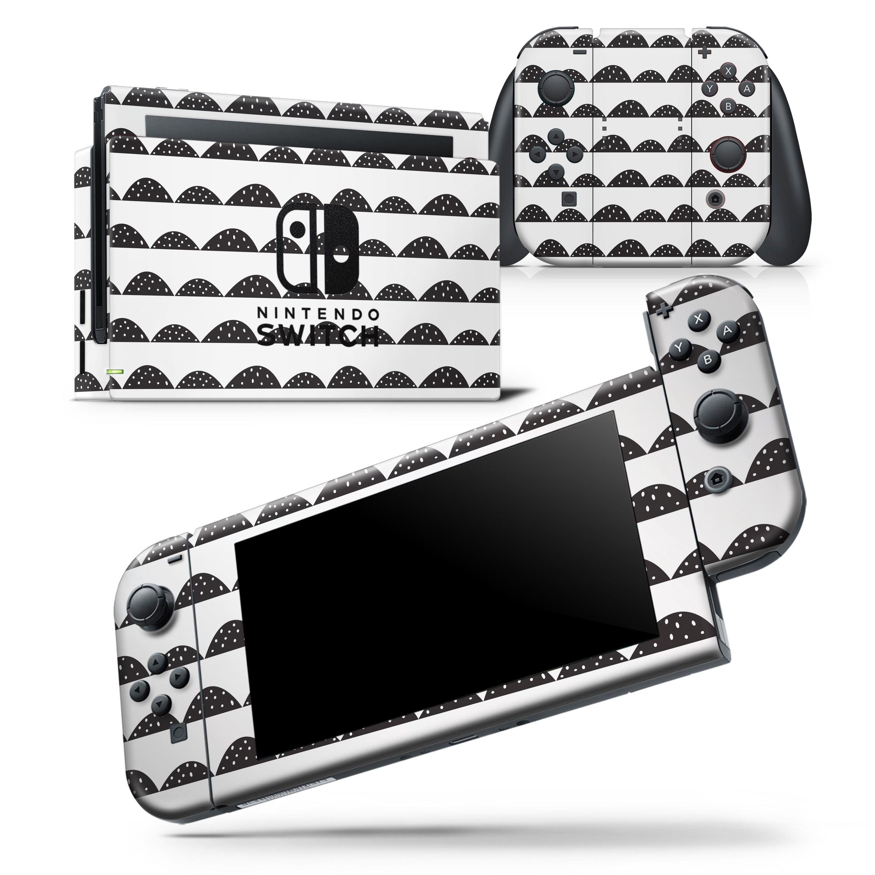 Black Rolling Hills Skin Wrap Decal for Nintendo Switch, featuring tiny polka dots for a unique and stylish look.