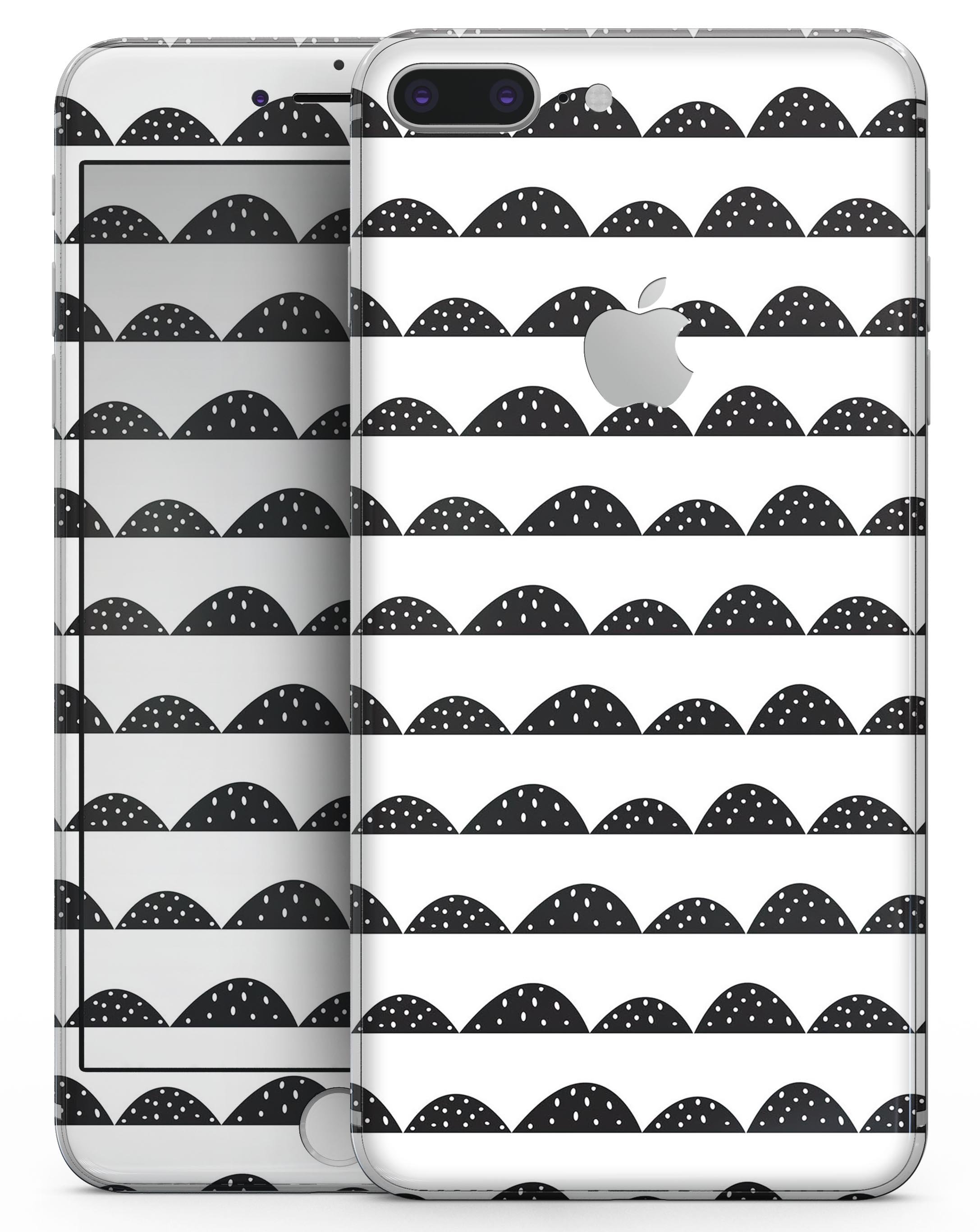 Black Rolling Hills Skin-kit for iPhone 8 featuring tiny polka dots, showcasing a stylish design and premium vinyl material.