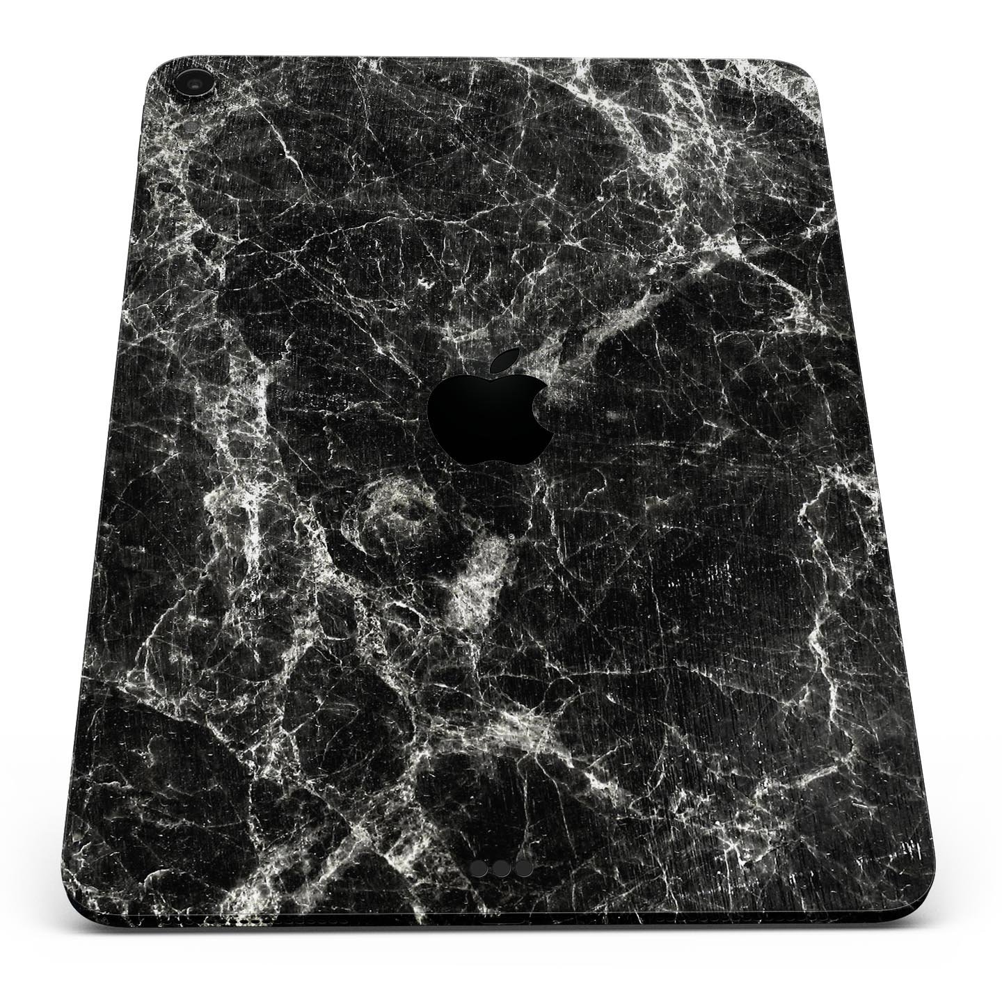 Black Scratched Marble Full Body Skin Decal for Apple iPad Pro, showcasing a stylish marble design with ultra-thin protection.