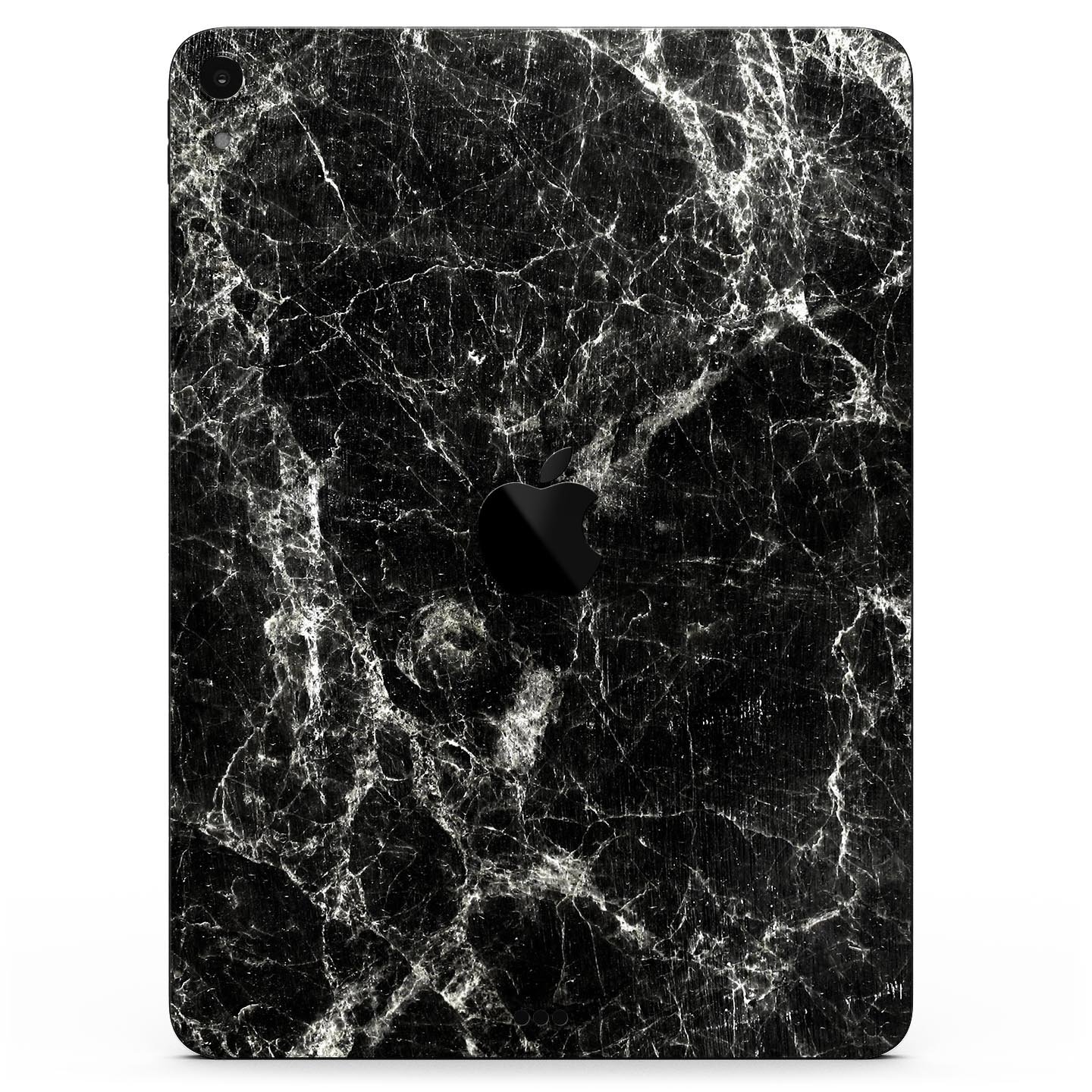 Black Scratched Marble Full Body Skin Decal for Apple iPad Pro, showcasing a stylish marble design with ultra-thin protection.