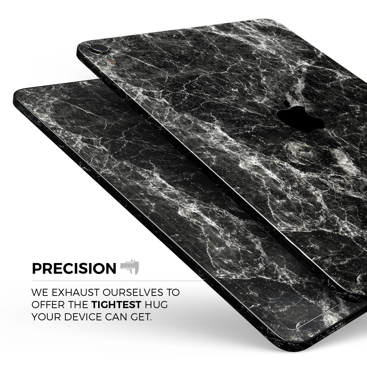 Black Scratched Marble Full Body Skin Decal for Apple iPad Pro, showcasing a stylish marble design with ultra-thin protection.