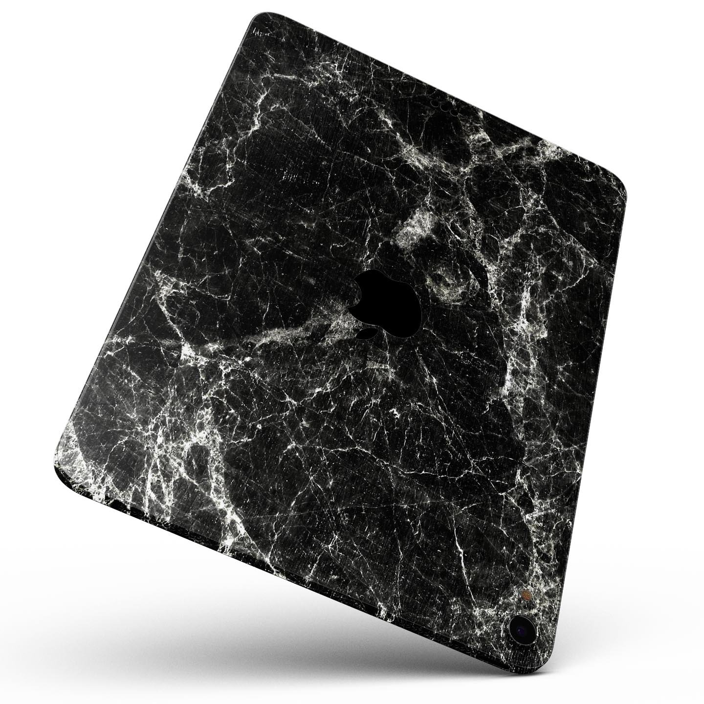 Black Scratched Marble Full Body Skin Decal for Apple iPad Pro, showcasing a stylish marble design with ultra-thin protection.