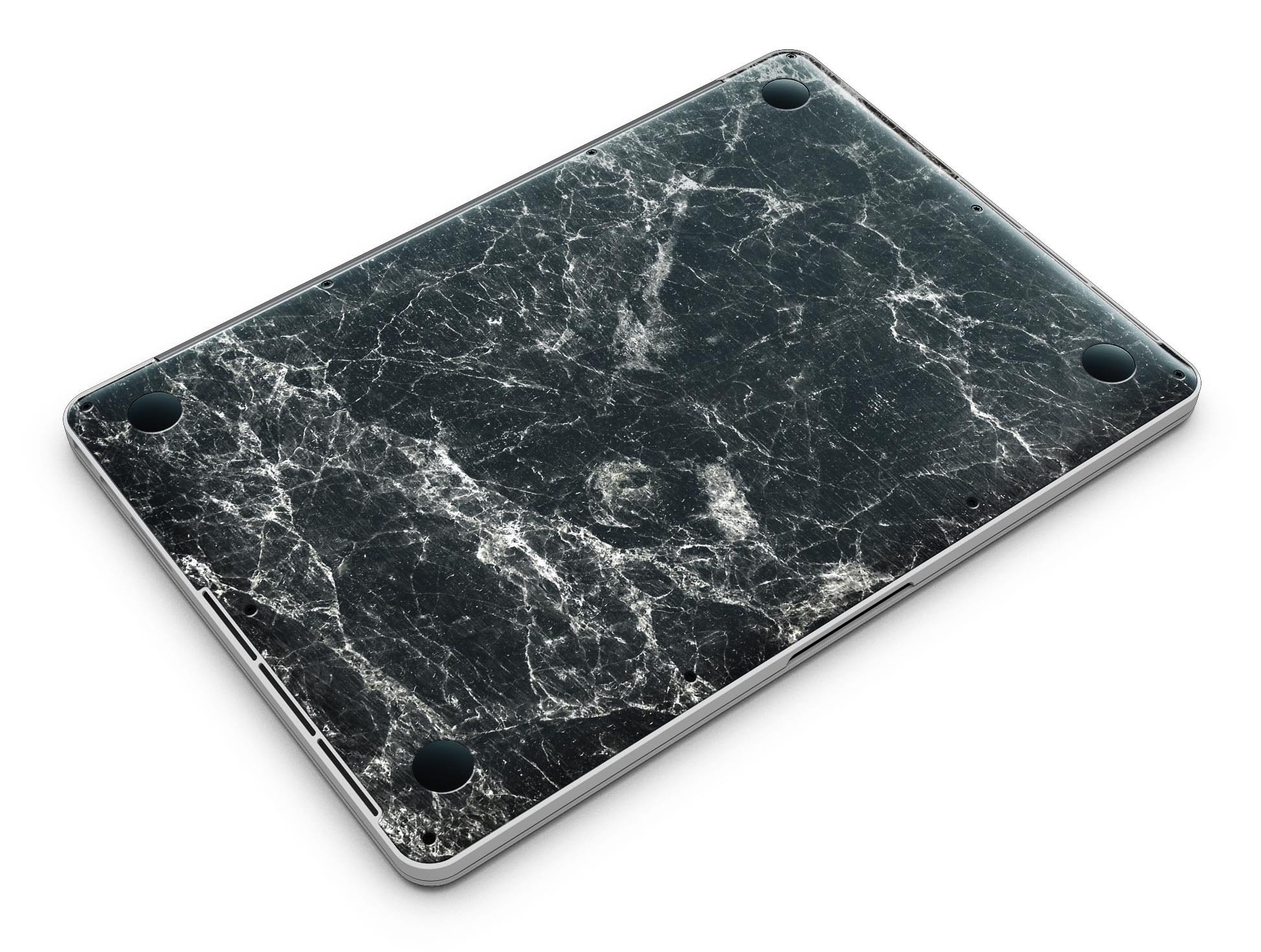 Laptop with black marble cover.