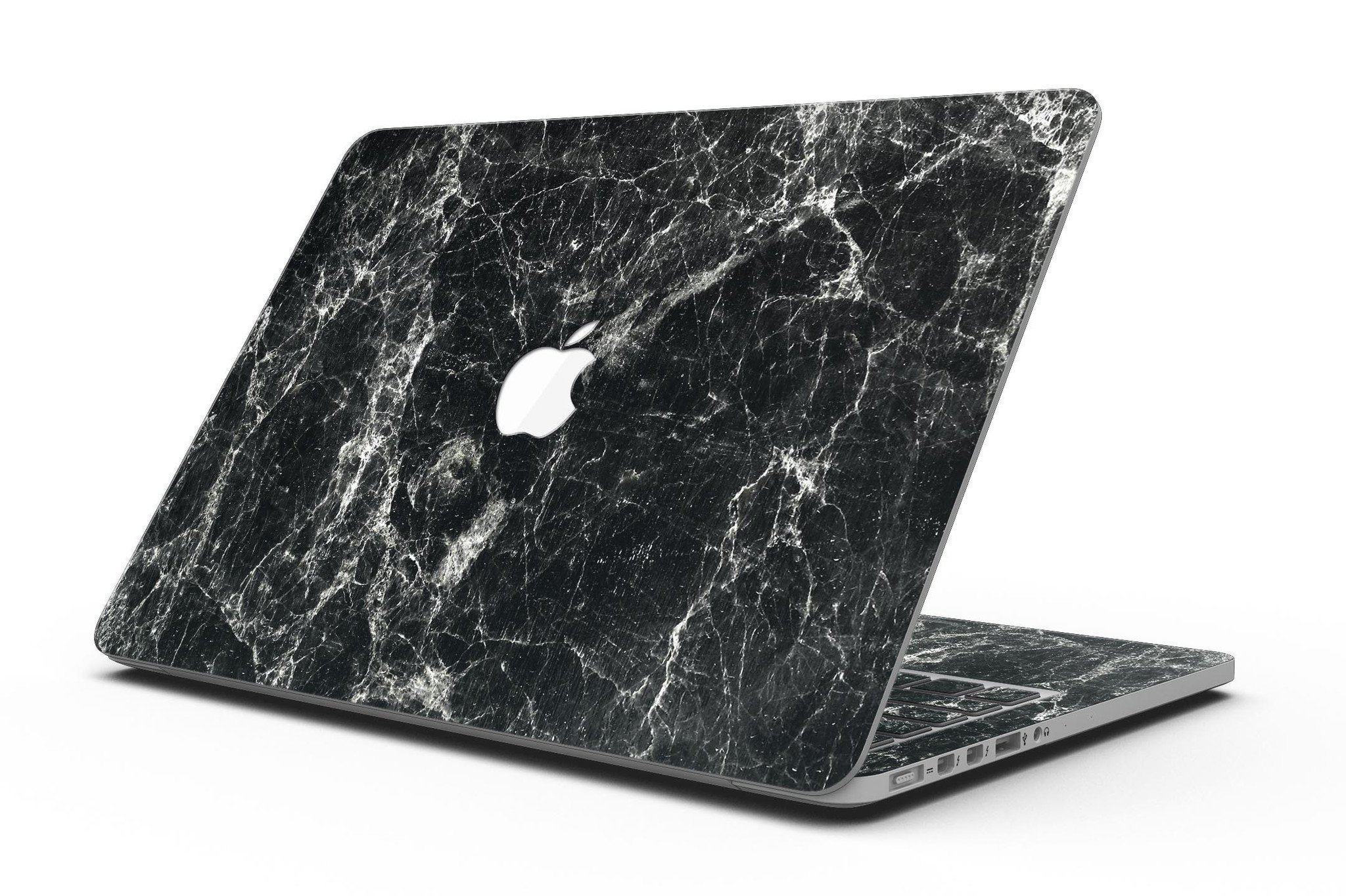 Laptop with black marble skin.