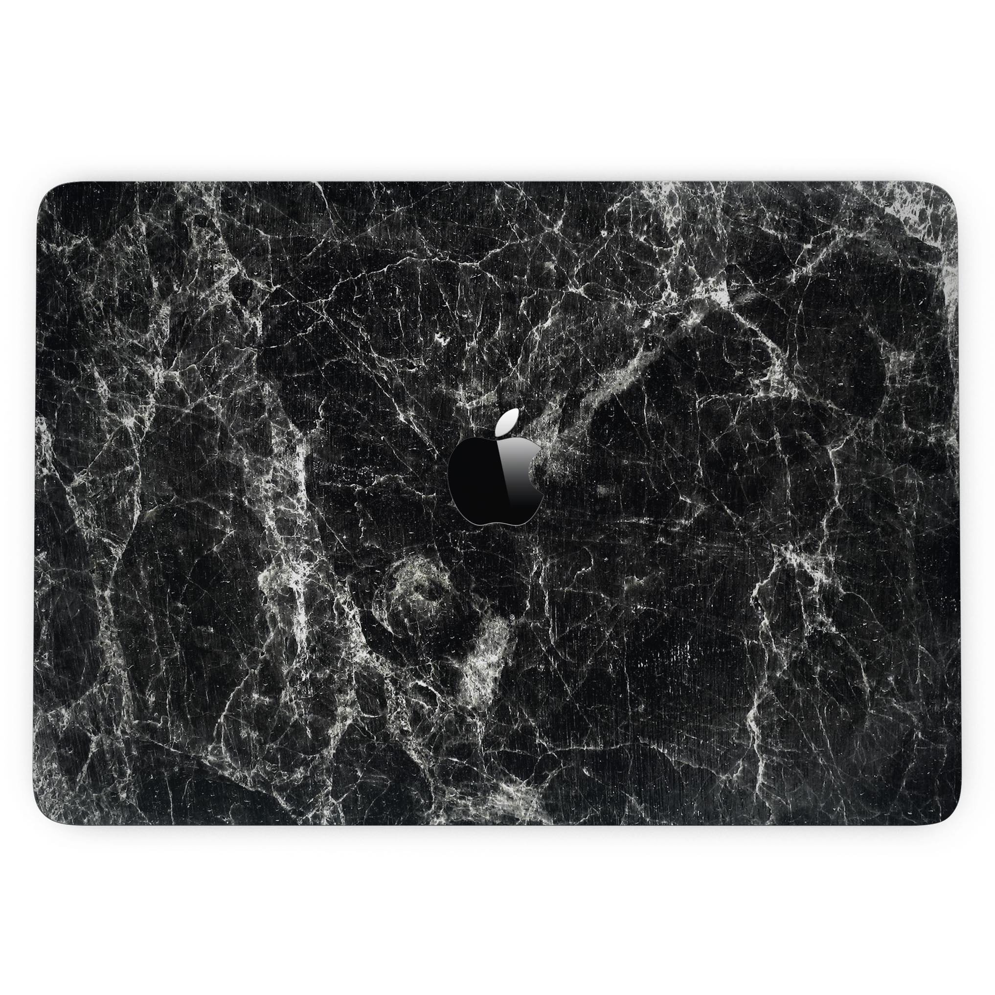 Black Scratched Marble Skin Kit for MacBook Pro with Touch Bar, showcasing a stylish design and premium vinyl material.