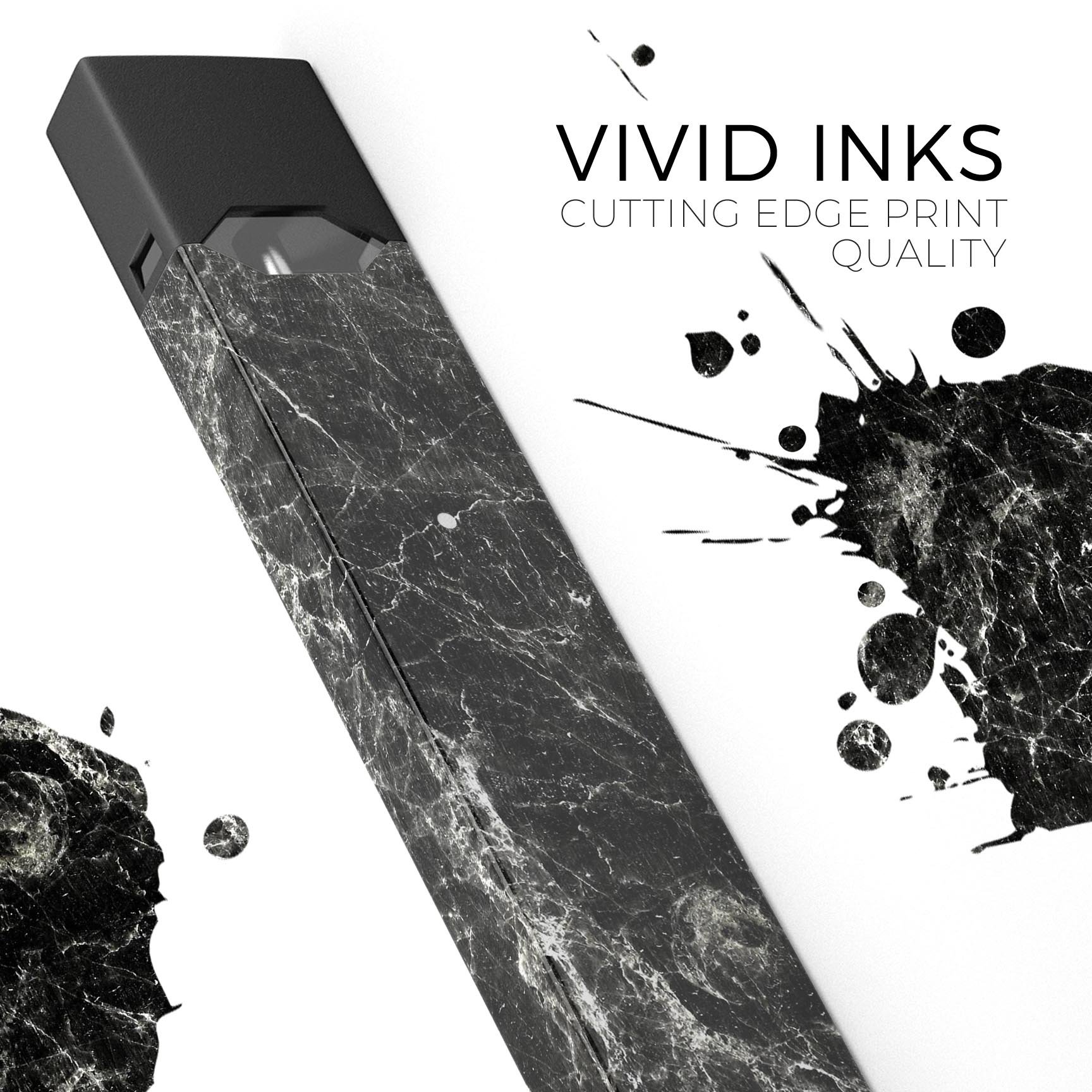 Black Scratched Marble skin-wrap sticker for JUUL vaping device, showcasing its stylish design and protective features.