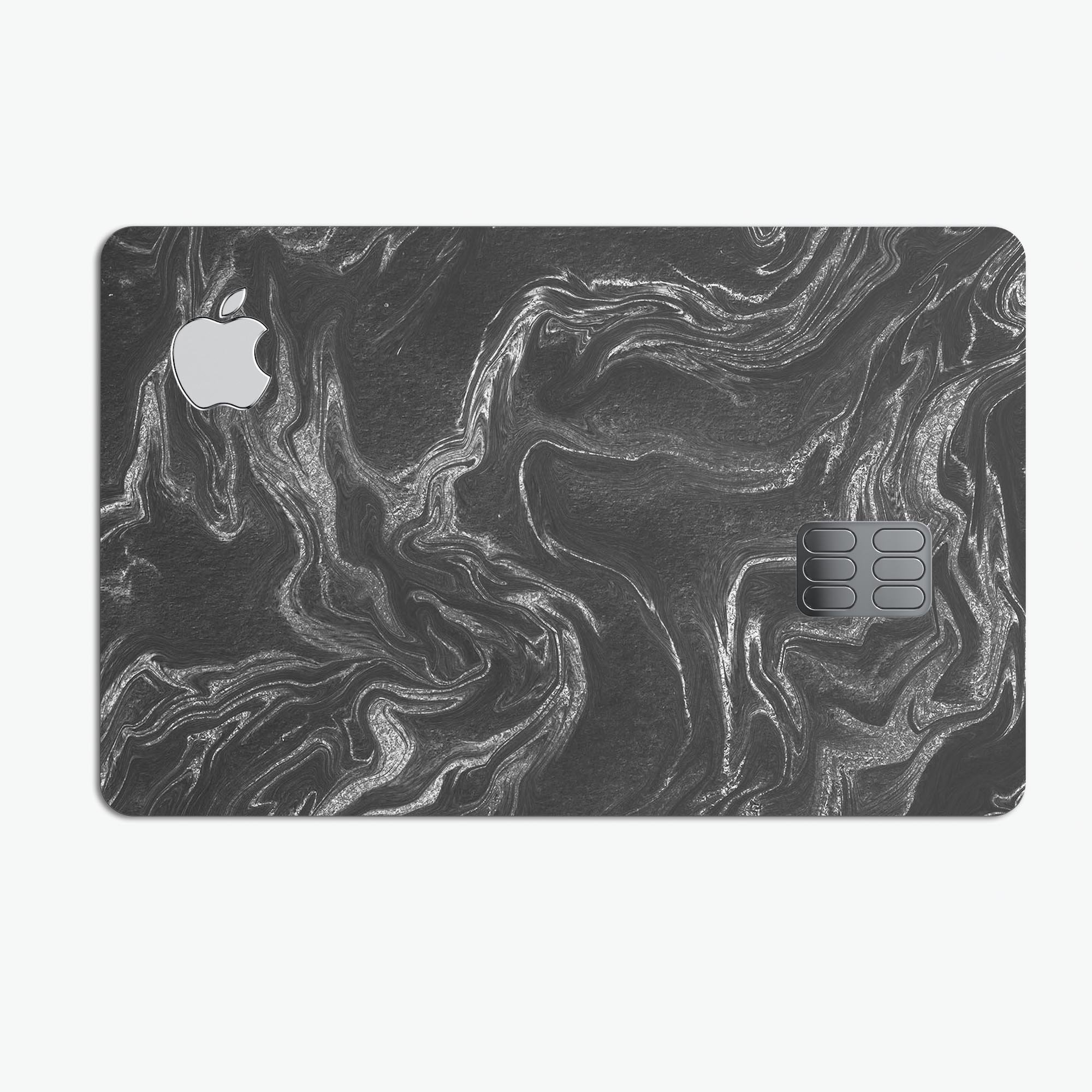 Black and silver marble swirl decal skin for Apple Card, showcasing a stylish design that offers protection.