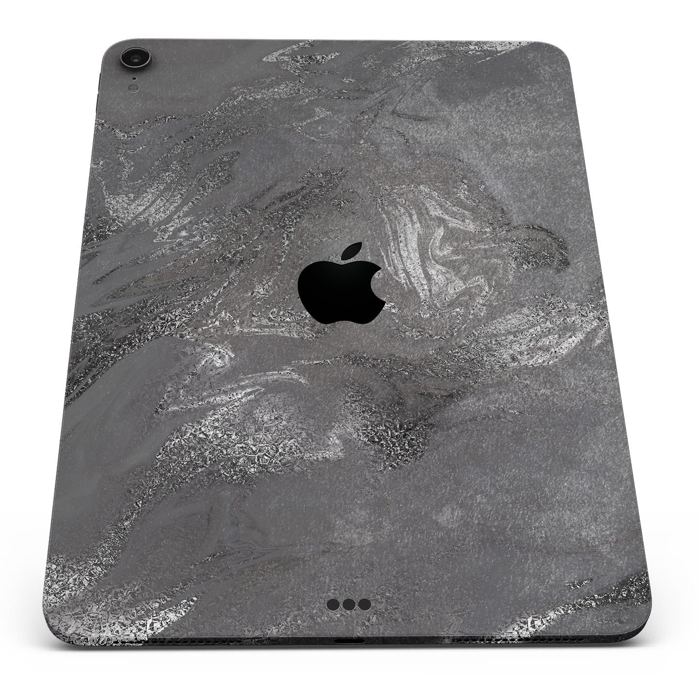 Black and silver marble swirl skin decal for Apple devices, showcasing a stylish design with a premium finish.