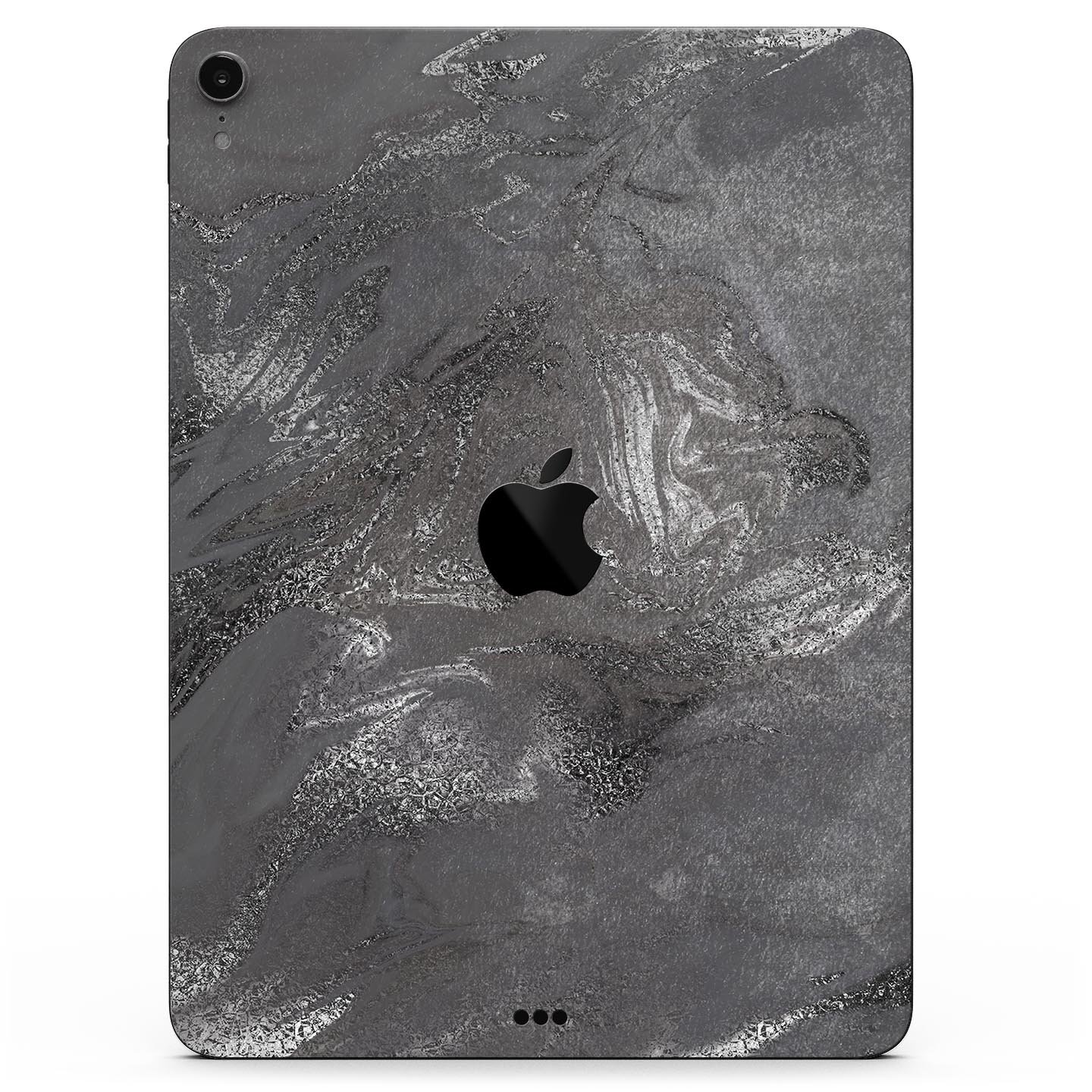 Black and silver marble swirl skin decal for Apple devices, showcasing a stylish design with a premium finish.