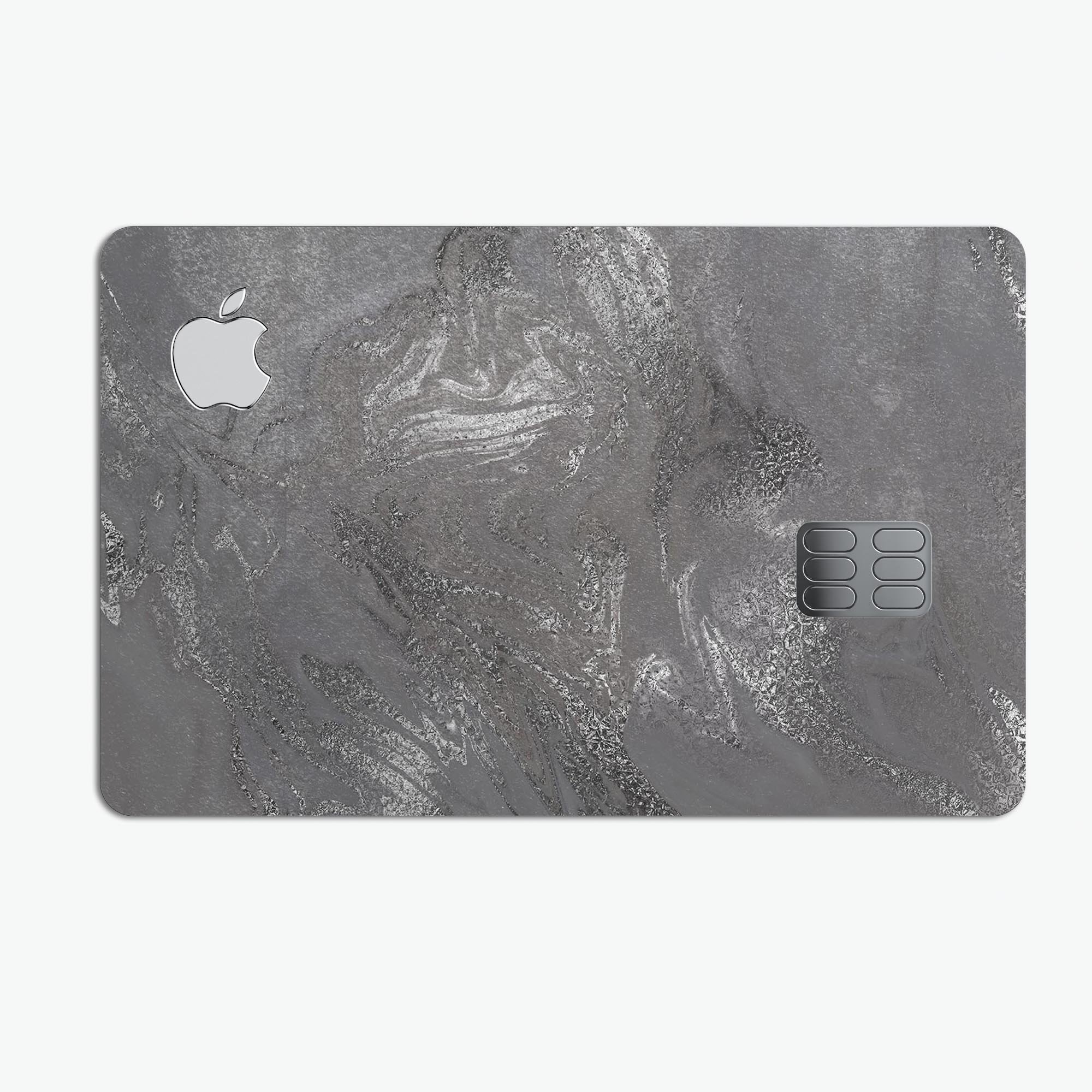 Black & Silver Marble Swirl V5 decal skin for Apple Card, showcasing a stylish marble design with premium protective features.