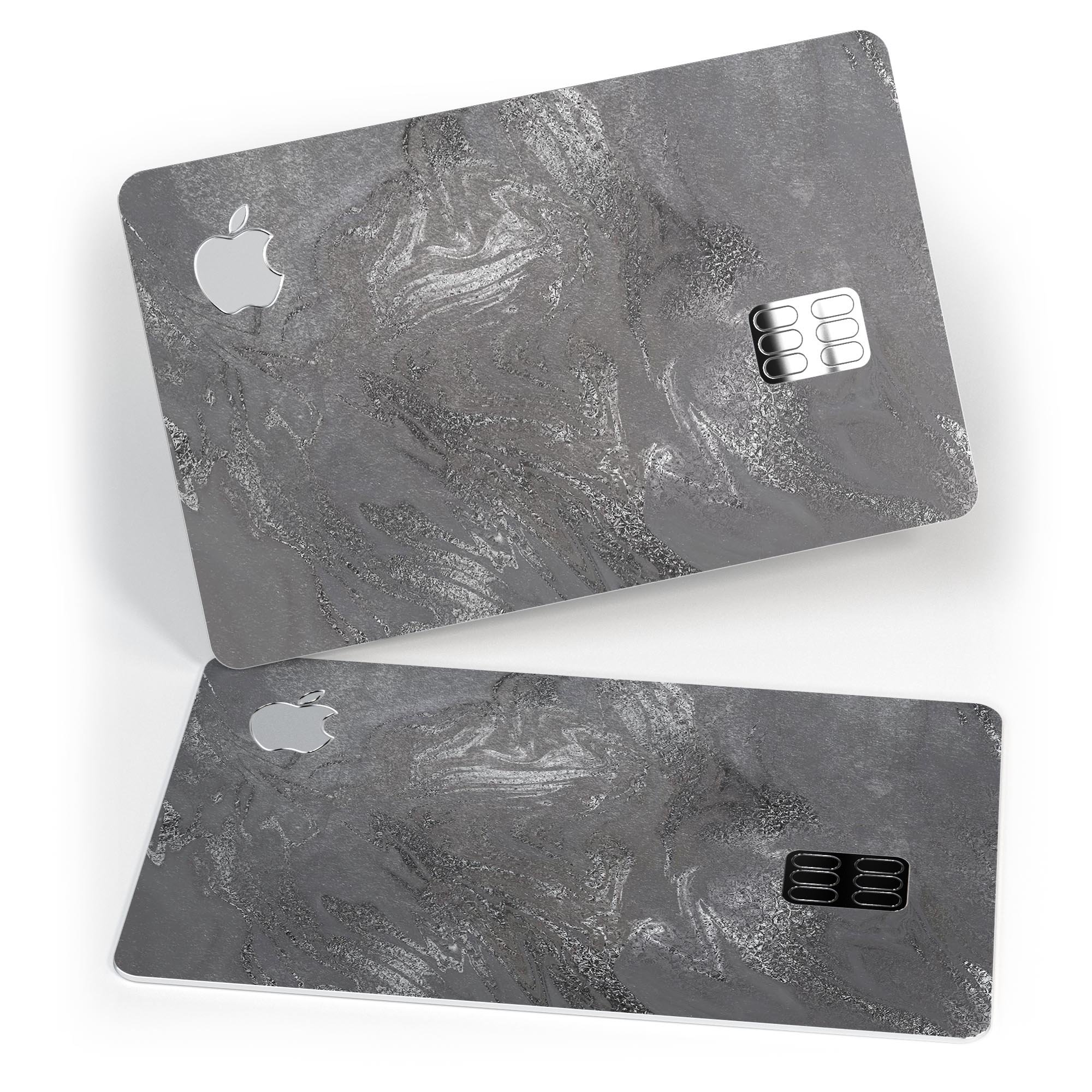 Black & Silver Marble Swirl V5 decal skin for Apple Card, showcasing a stylish marble design with premium protective features.