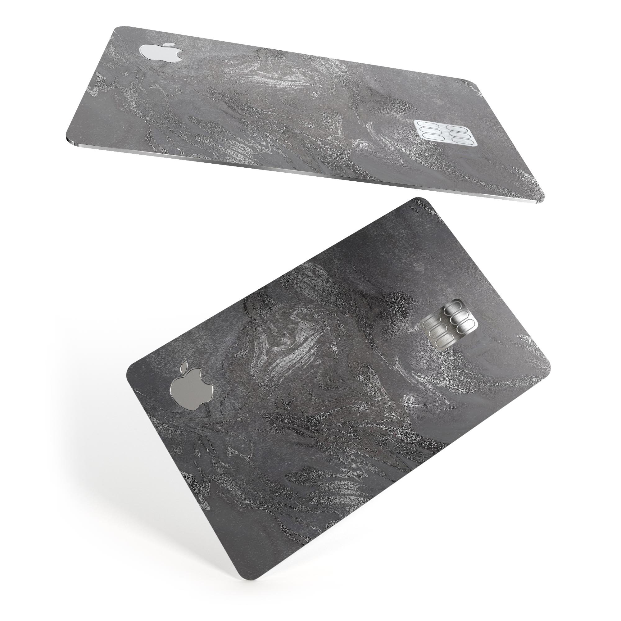 Black & Silver Marble Swirl V5 decal skin for Apple Card, showcasing a stylish marble design with premium protective features.