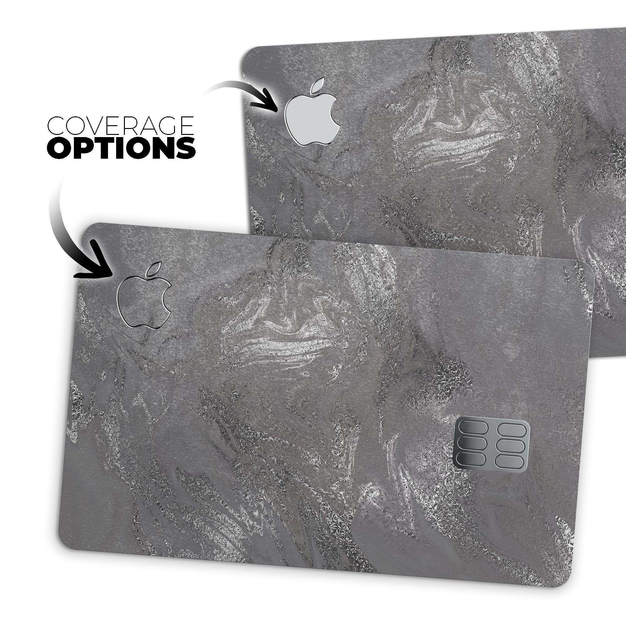 Black & Silver Marble Swirl V5 decal skin for Apple Card, showcasing a stylish marble design with premium protective features.