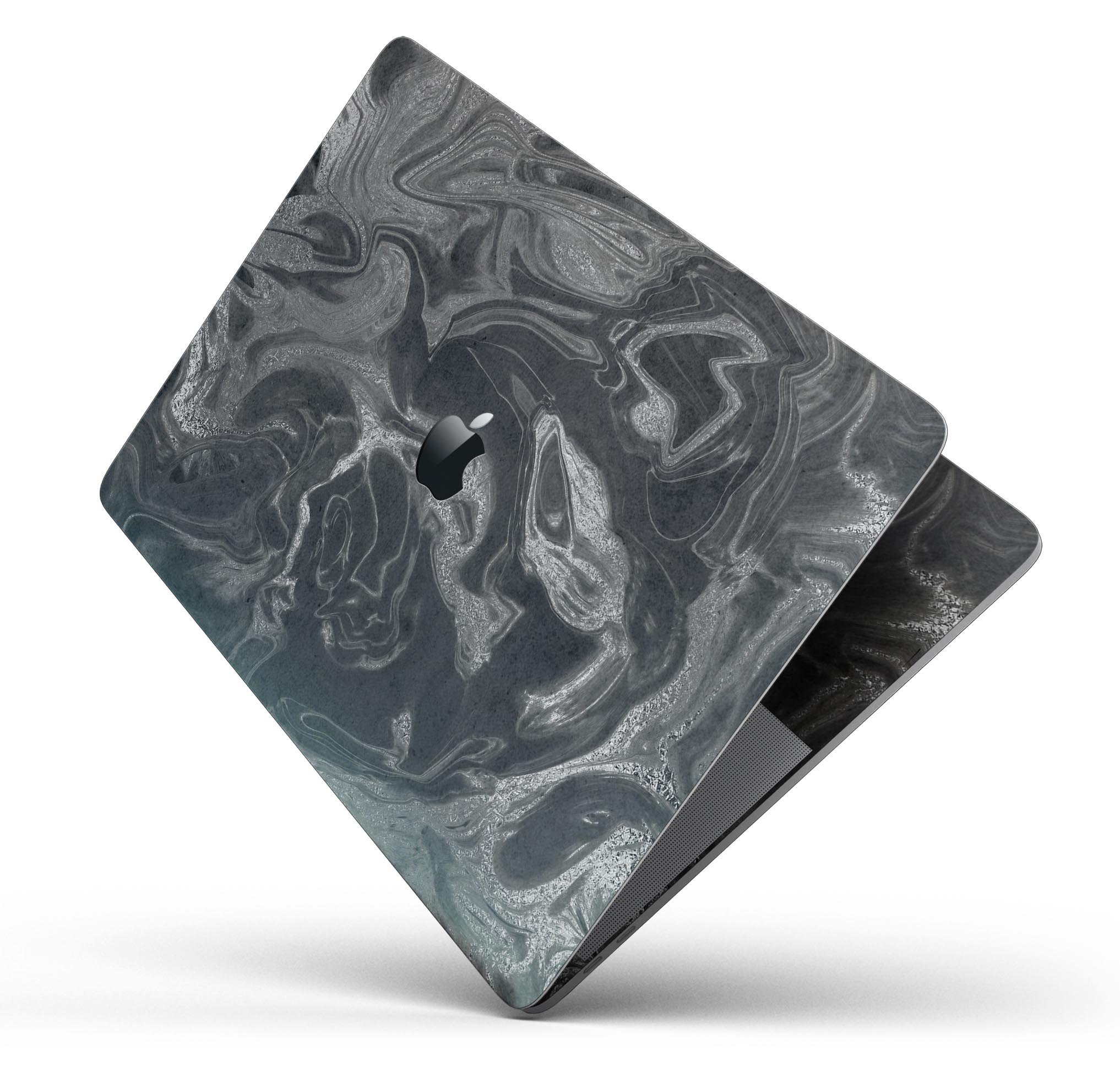 Black & Silver Marble Swirl V6 skin decal wrap kit for MacBook, showcasing a stylish marble design with a premium finish.