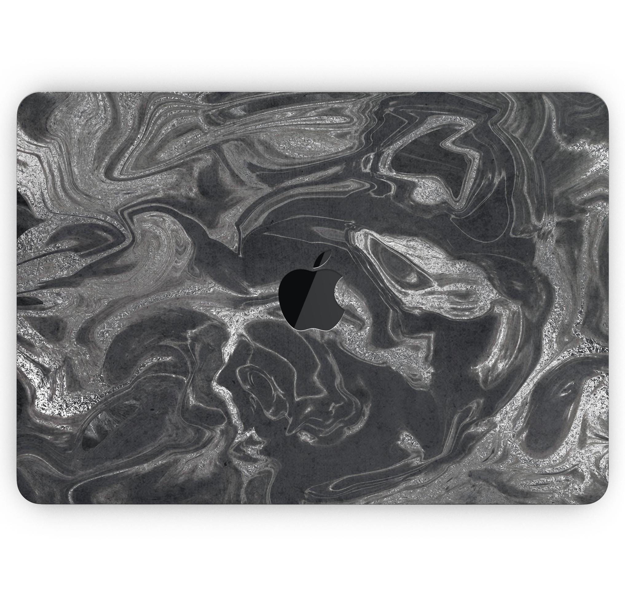 Black & Silver Marble Swirl V6 skin decal wrap kit for MacBook, showcasing a stylish marble design with a premium finish.