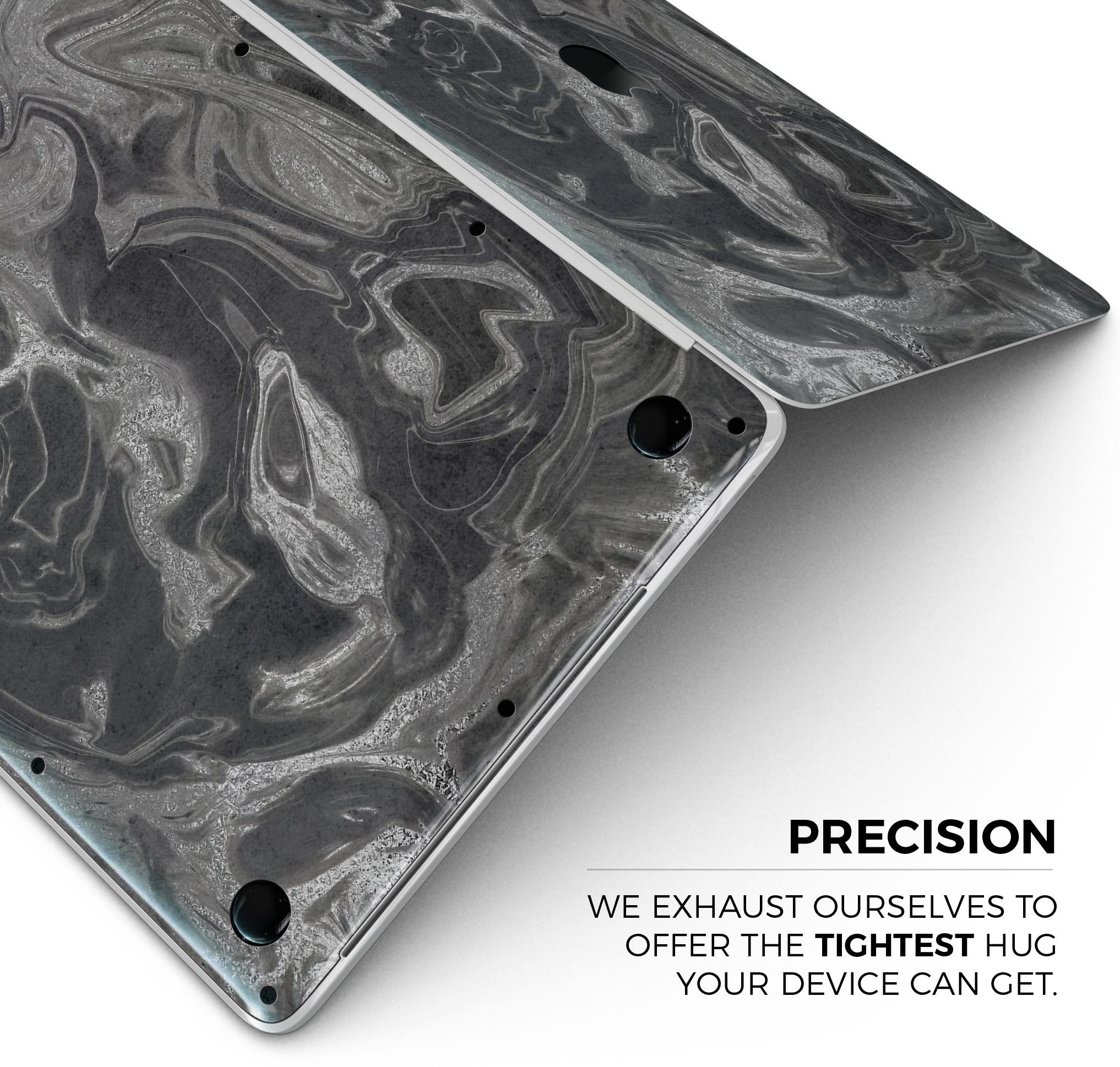 Black & Silver Marble Swirl V6 skin decal wrap kit for MacBook, showcasing a stylish marble design with a premium finish.