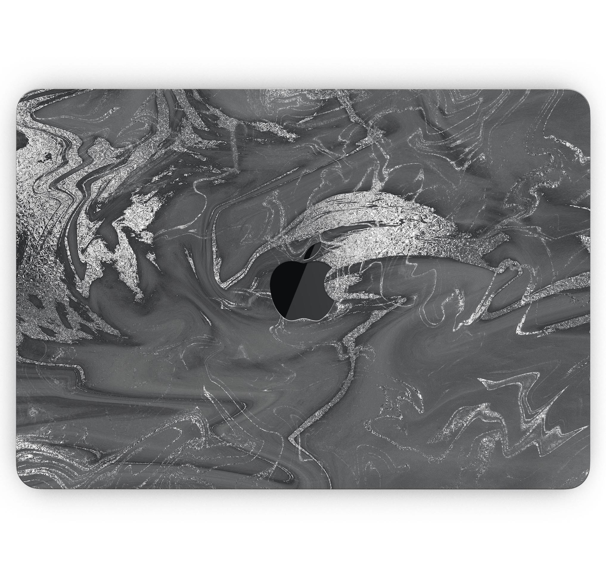 Black & Silver Marble Swirl V7 Skin Decal Wrap Kit for MacBook, showcasing a stylish design with a glossy finish.