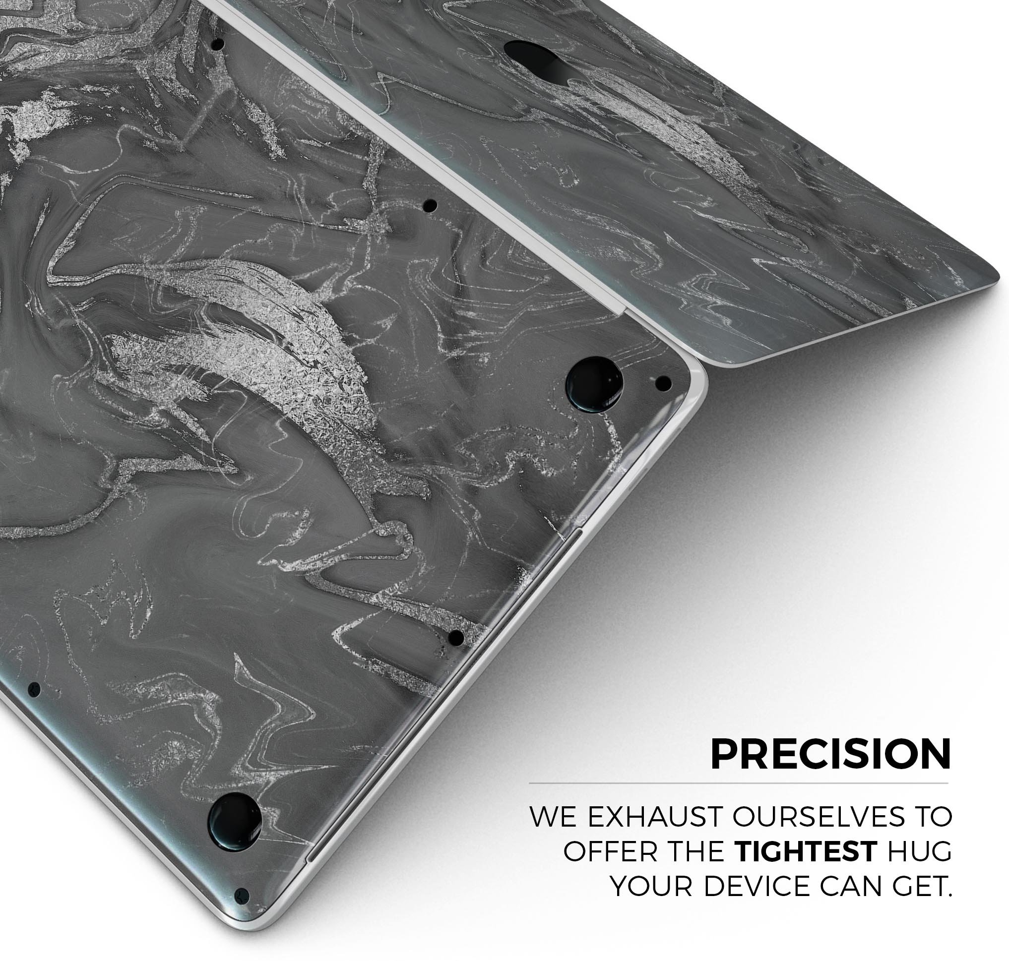 Black & Silver Marble Swirl V7 Skin Decal Wrap Kit for MacBook, showcasing a stylish design with a glossy finish.