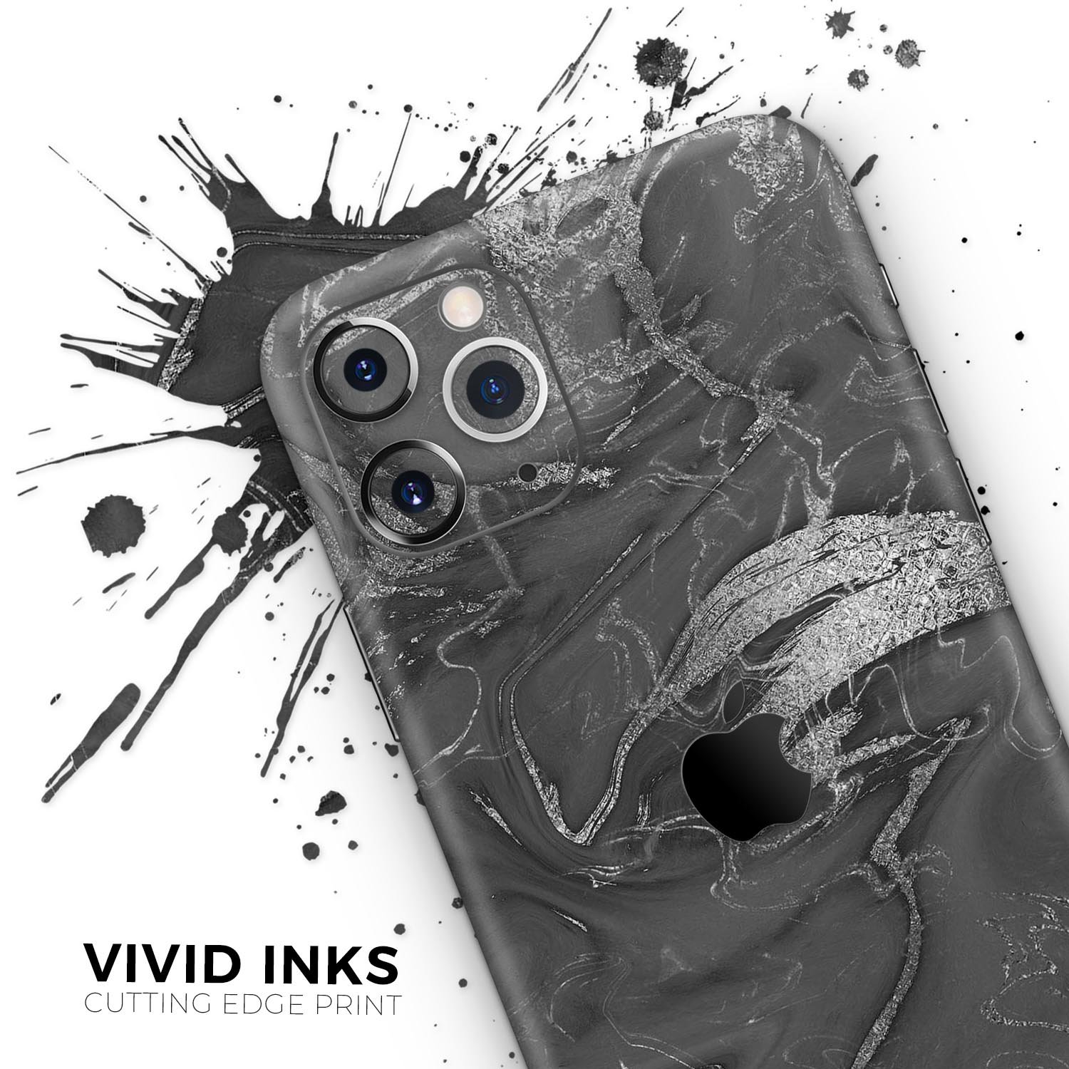 Black and silver marble swirl skin for Apple iPhone, showcasing a stylish design that enhances device appearance.