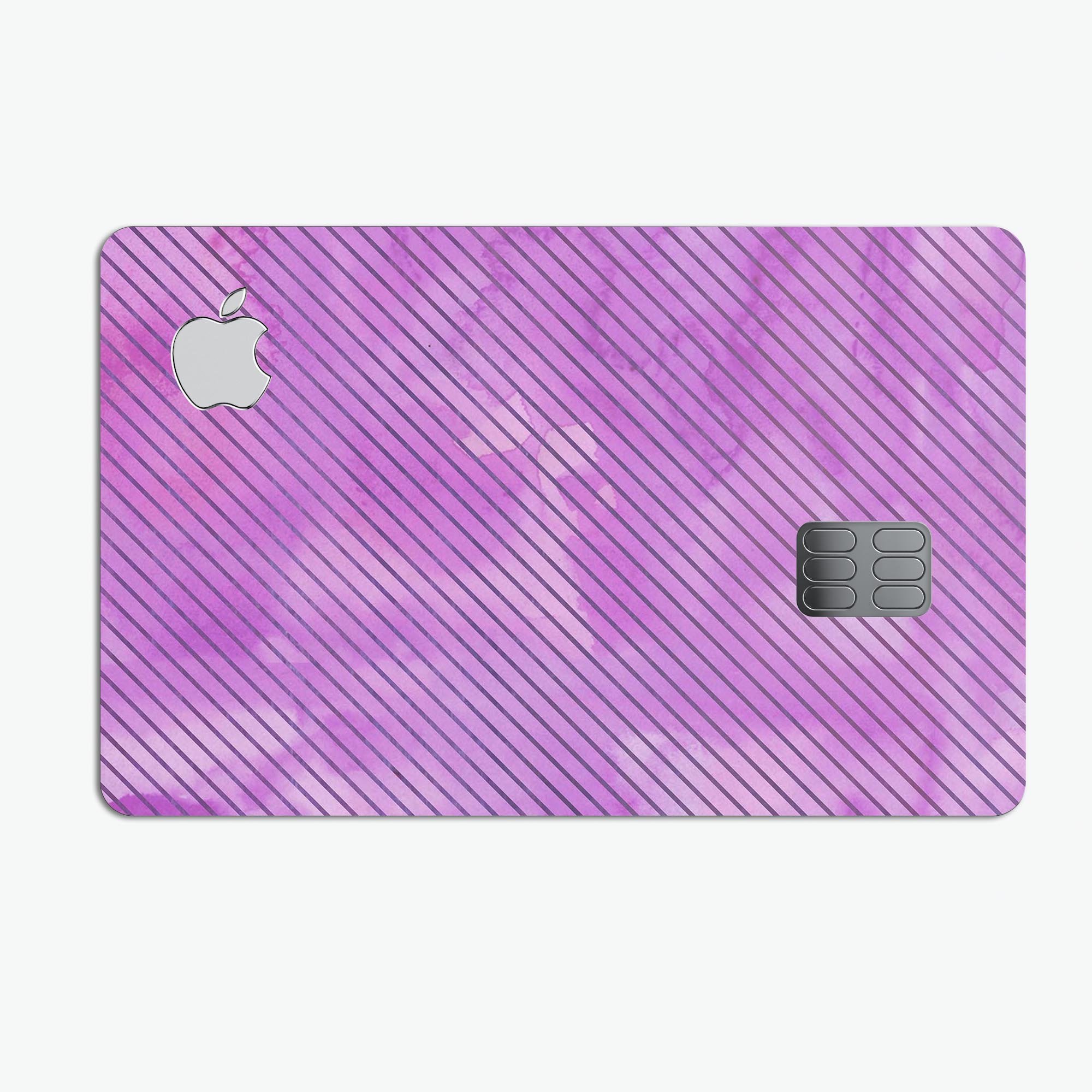 Black Slanted Lines of Purple Clouds decal on an Apple Card, showcasing its stylish design and premium quality.