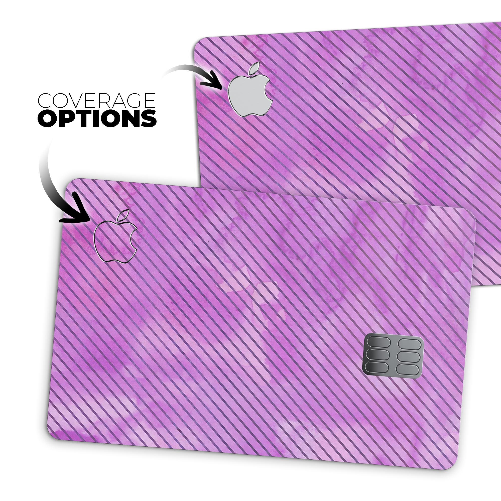 Black Slanted Lines of Purple Clouds decal on an Apple Card, showcasing its stylish design and premium quality.