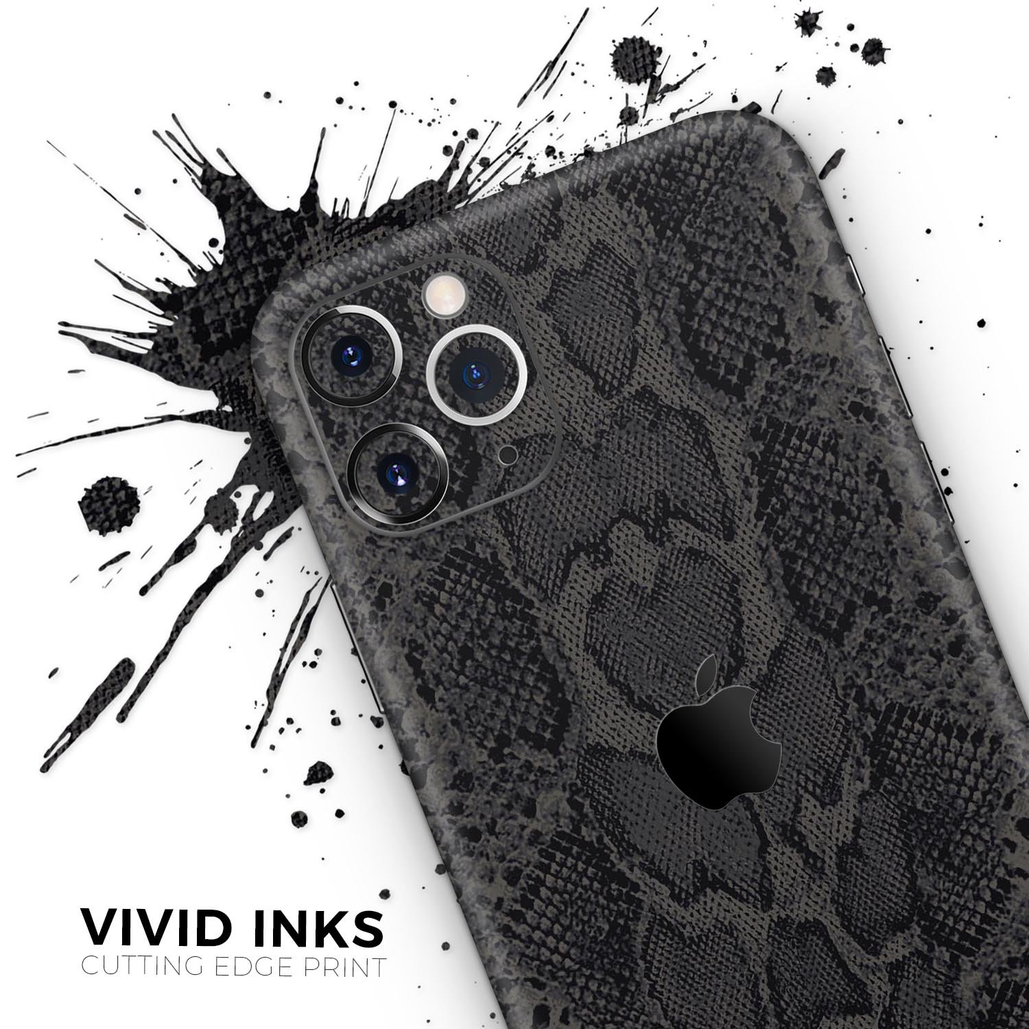 Black Snake Skin v2 skin for Apple iPhone 14, showcasing a stylish snake skin pattern with a glossy finish.