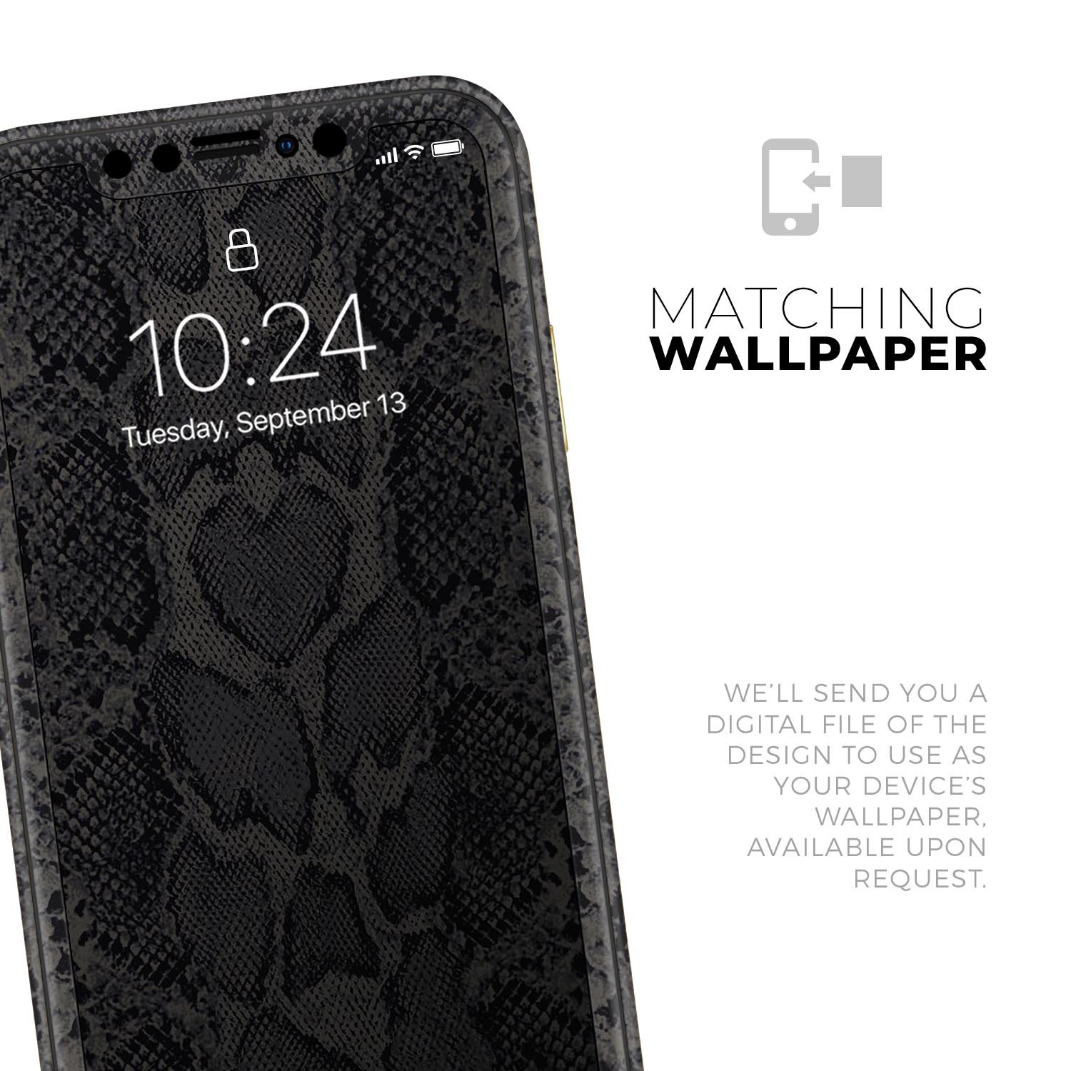 Black Snake Skin v2 skin for Apple iPhone 14, showcasing a stylish snake skin pattern with a glossy finish.