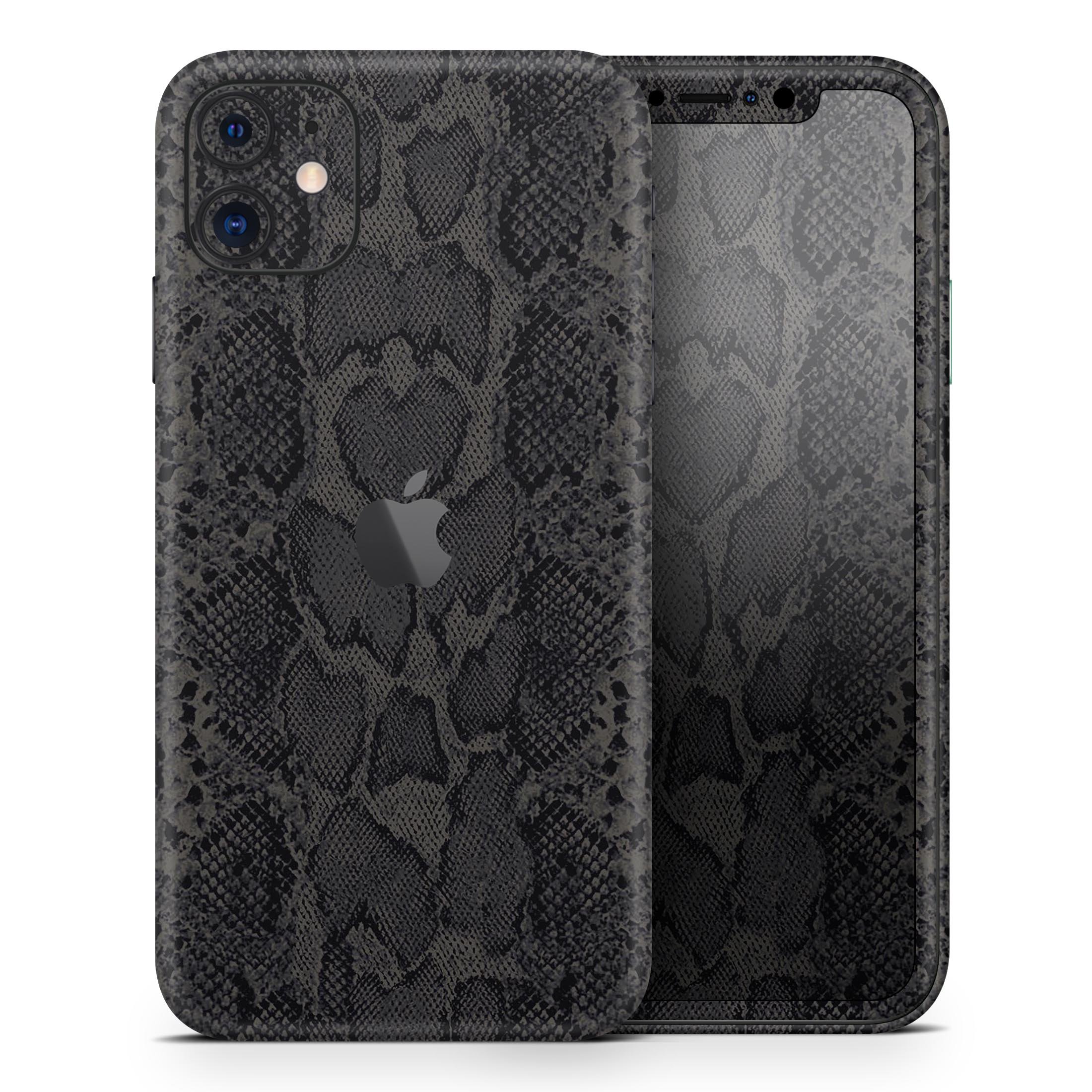 Black Snake Skin v2 skin for Apple iPhone 14, showcasing a stylish snake skin pattern with a glossy finish.