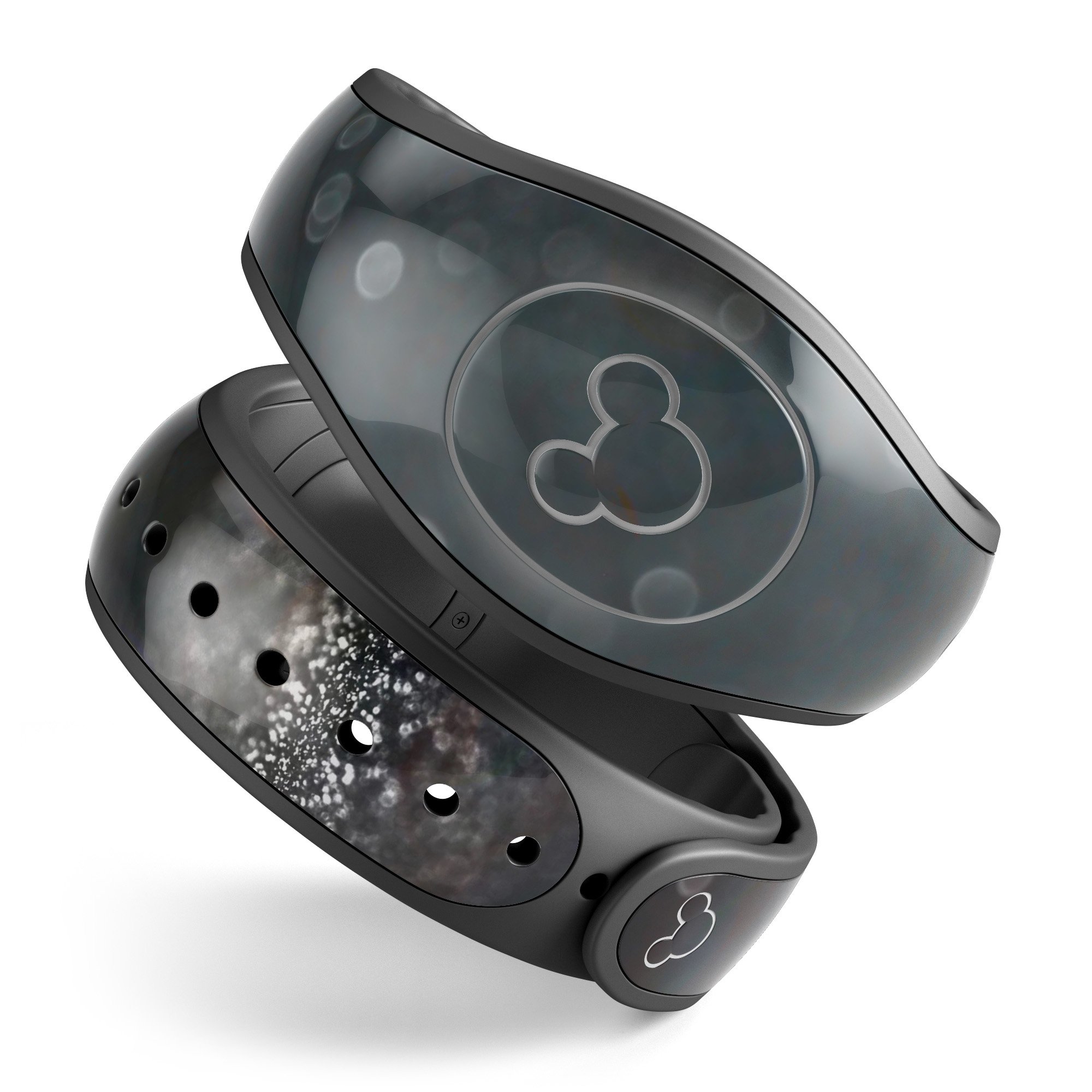 Black Unfocused Glowing Shimmer decal skin wrap kit for Disney Magic Band, showcasing a stylish design with a shimmering finish.