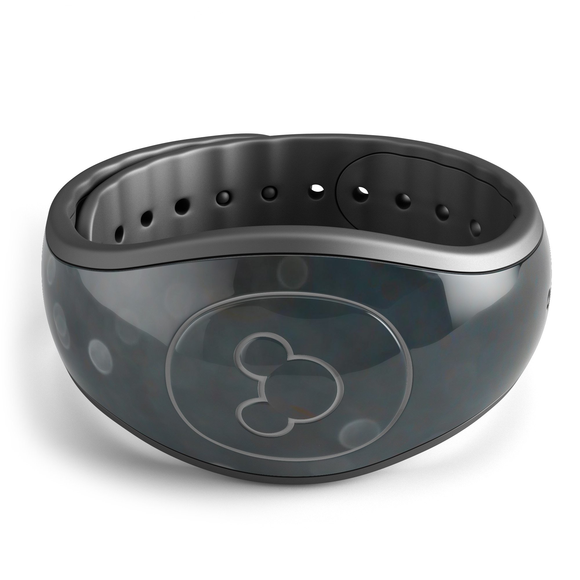 Black Unfocused Glowing Shimmer decal skin wrap kit for Disney Magic Band, showcasing a stylish design with a shimmering finish.