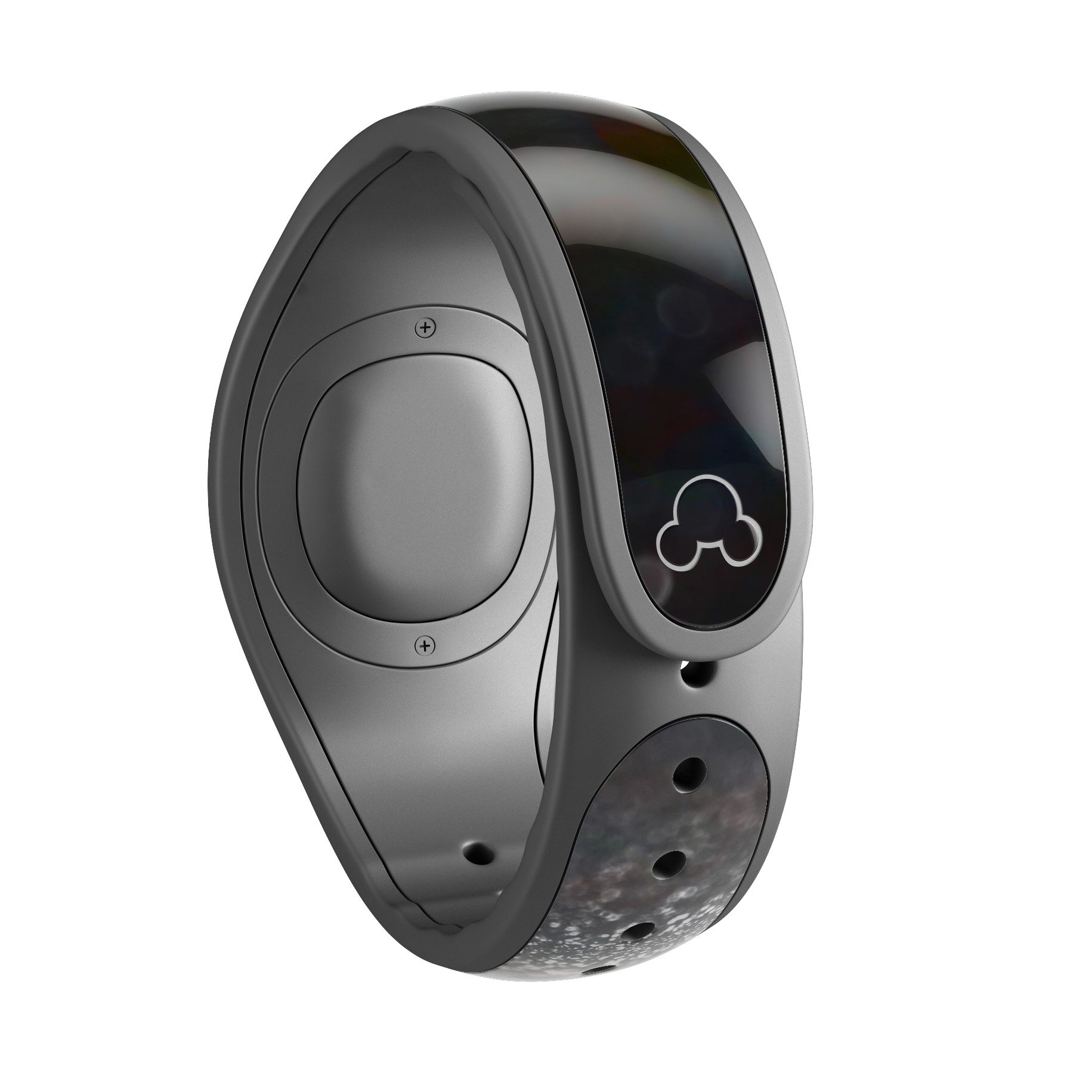 Black Unfocused Glowing Shimmer decal skin wrap kit for Disney Magic Band, showcasing a stylish design with a shimmering finish.