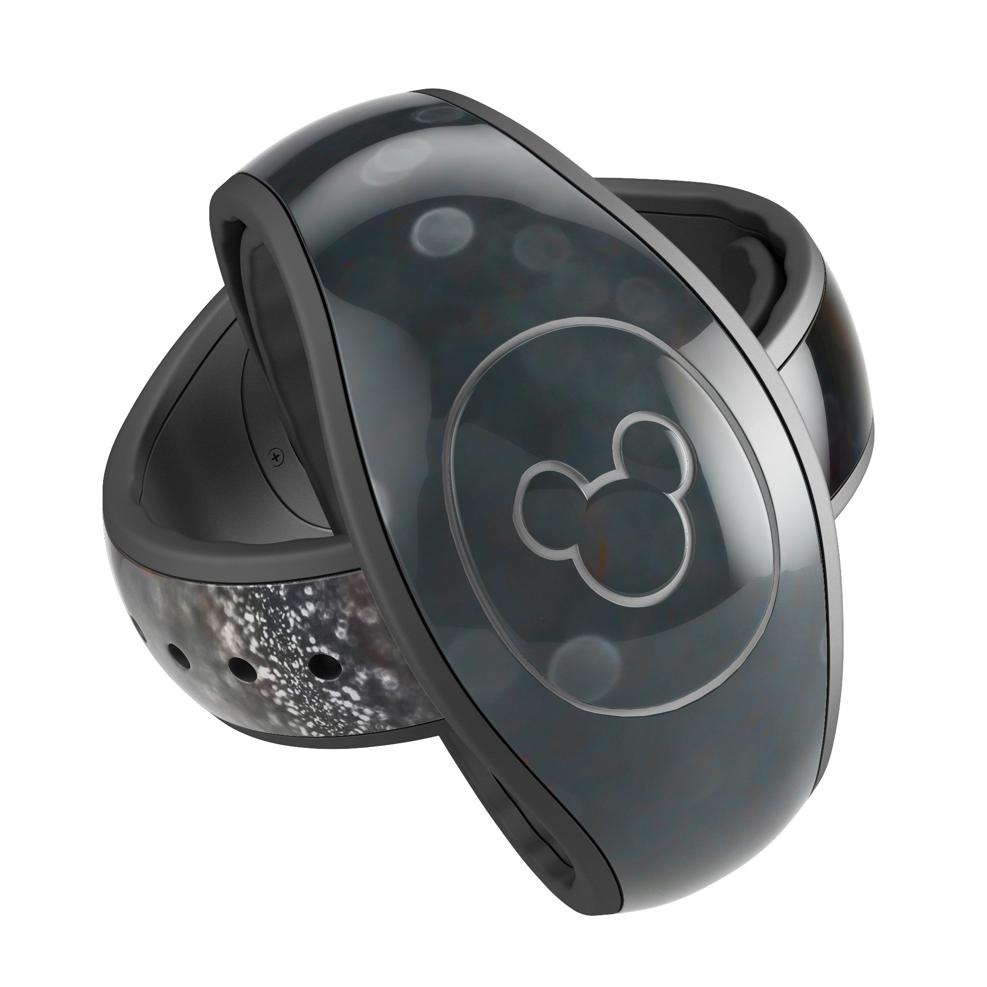 Black Unfocused Glowing Shimmer decal skin wrap kit for Disney Magic Band, showcasing a stylish design with a shimmering finish.