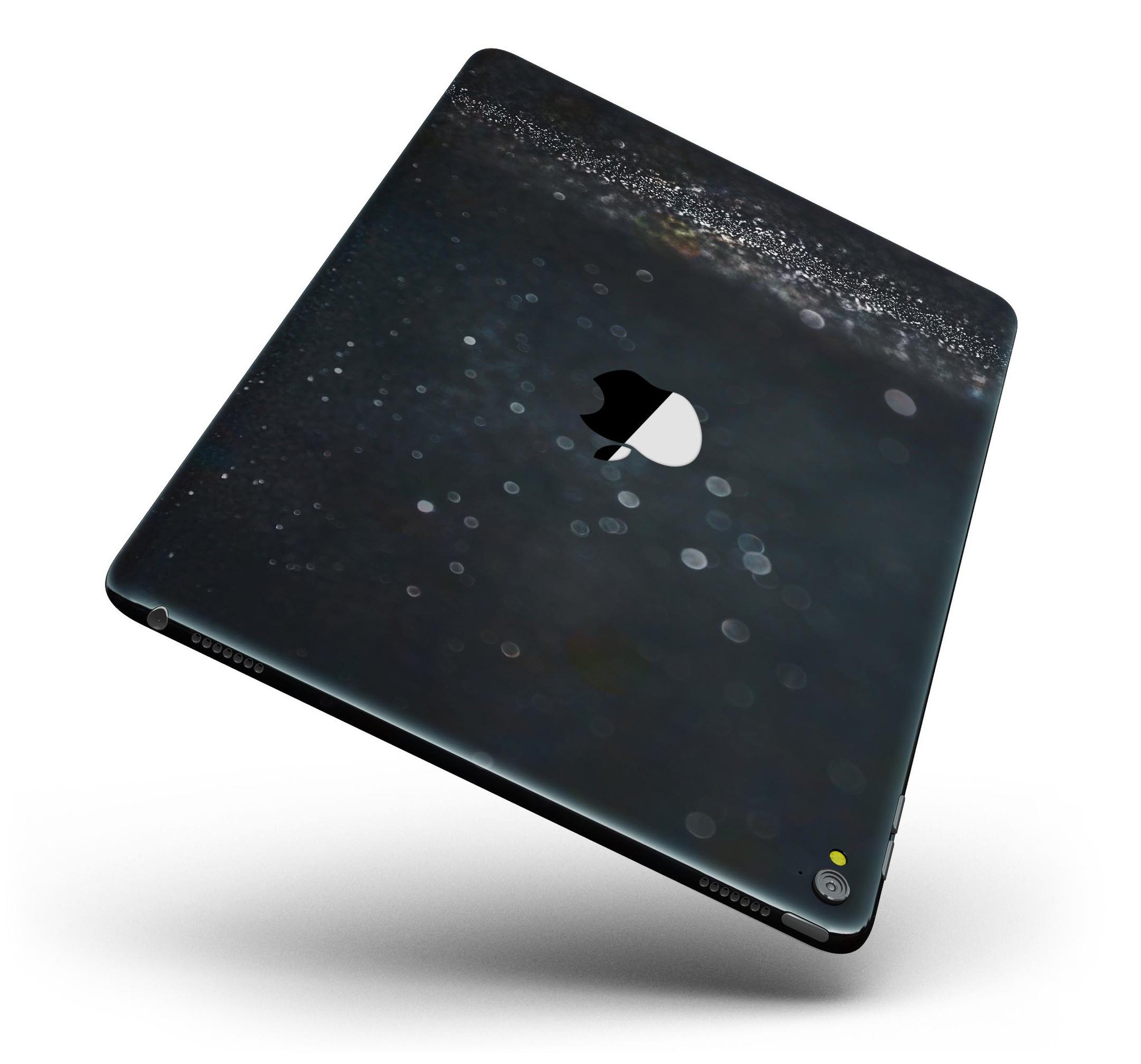 Black Unfocused Glowing Shimmer Full Body Skin for iPad Pro, showcasing its sleek design and premium vinyl material.