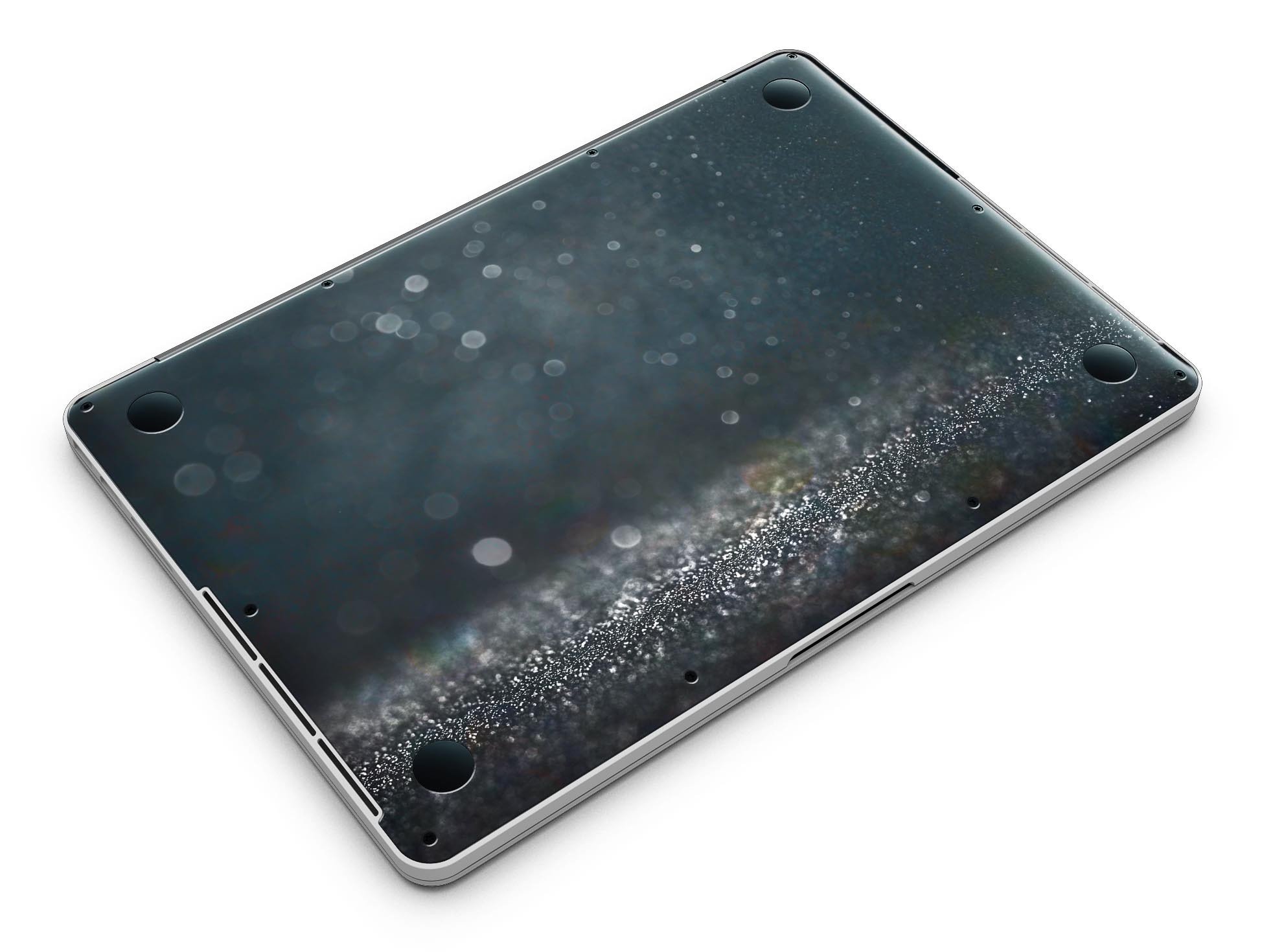 Black Unfocused Glowing Shimmer skin applied to a MacBook Pro with Retina Display, showcasing its sleek design and vibrant colors.