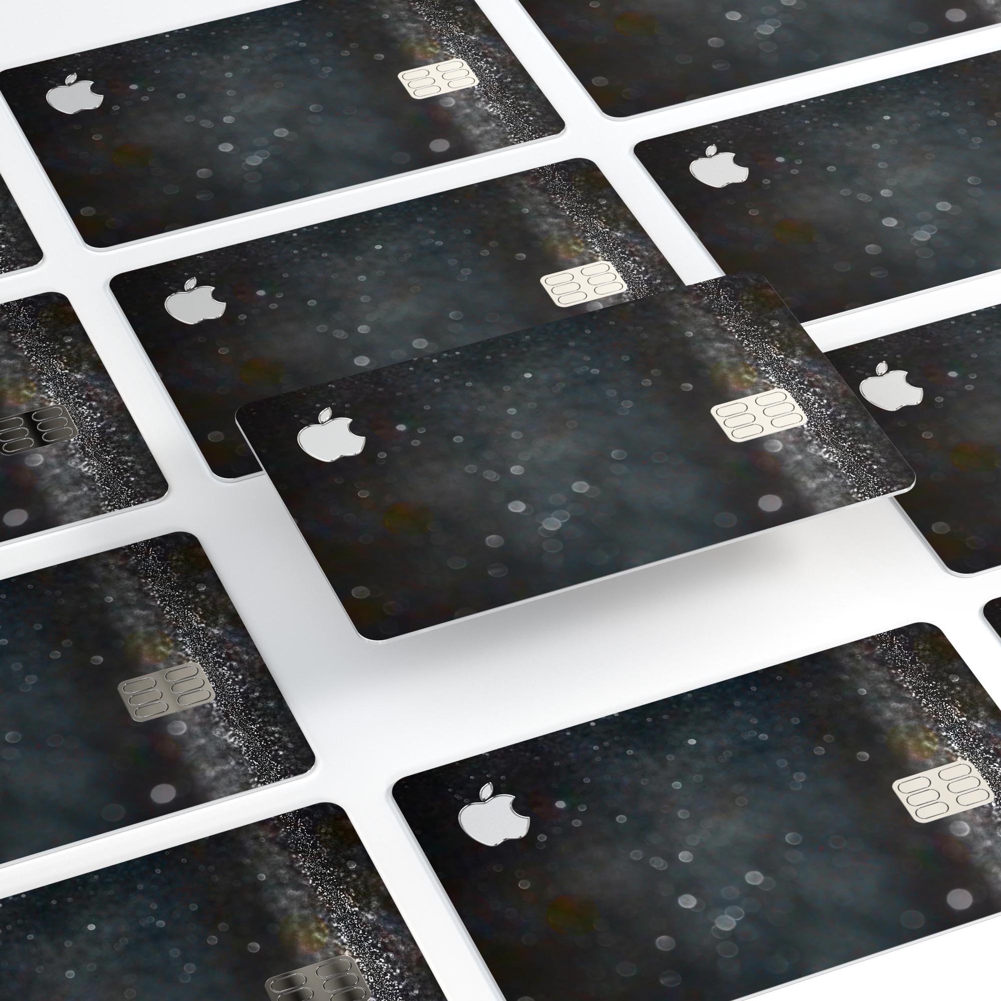 Black Unfocused Glowing Shimmer skin for Apple Card, showcasing its premium vinyl texture and stylish design.