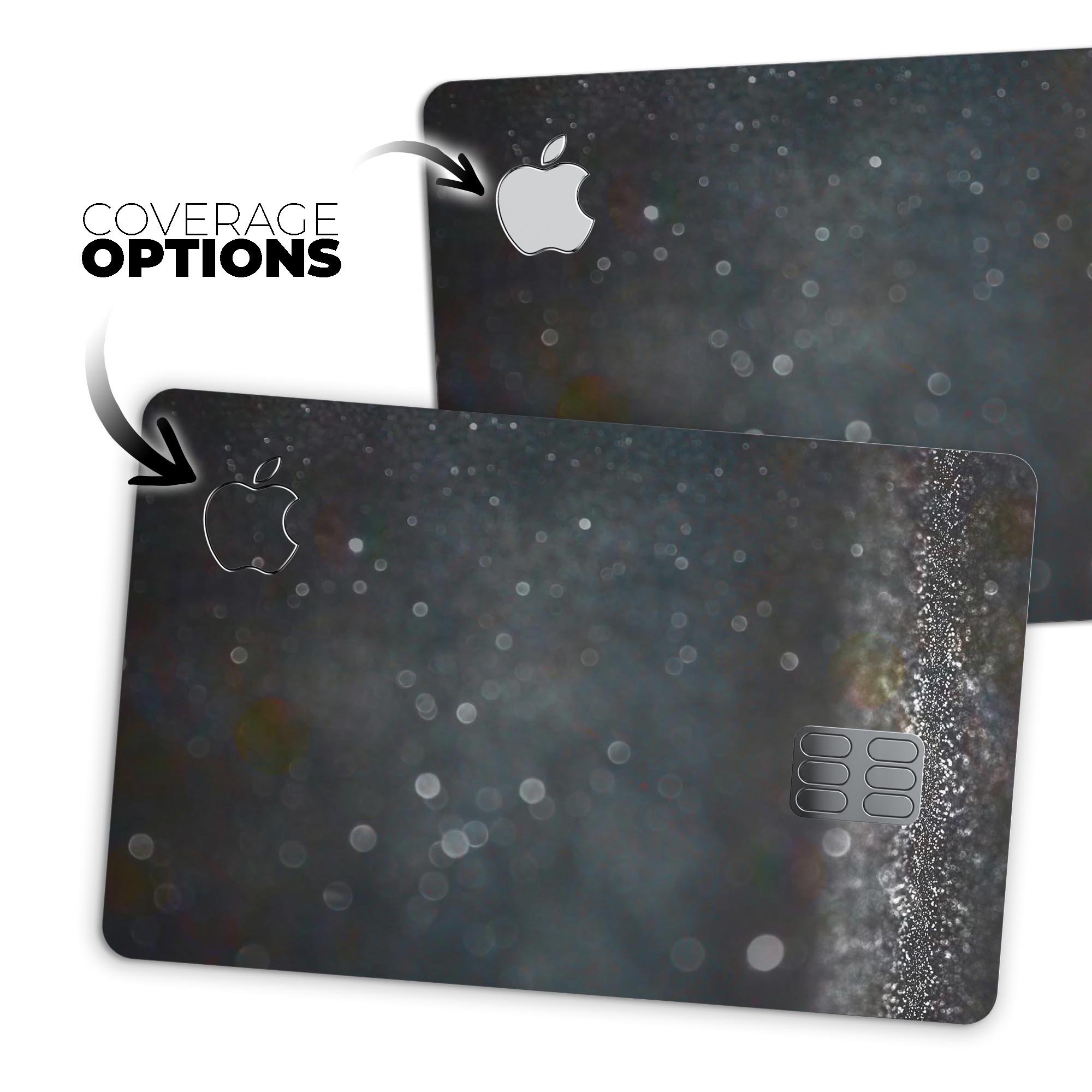 Black Unfocused Glowing Shimmer skin for Apple Card, showcasing its premium vinyl texture and stylish design.