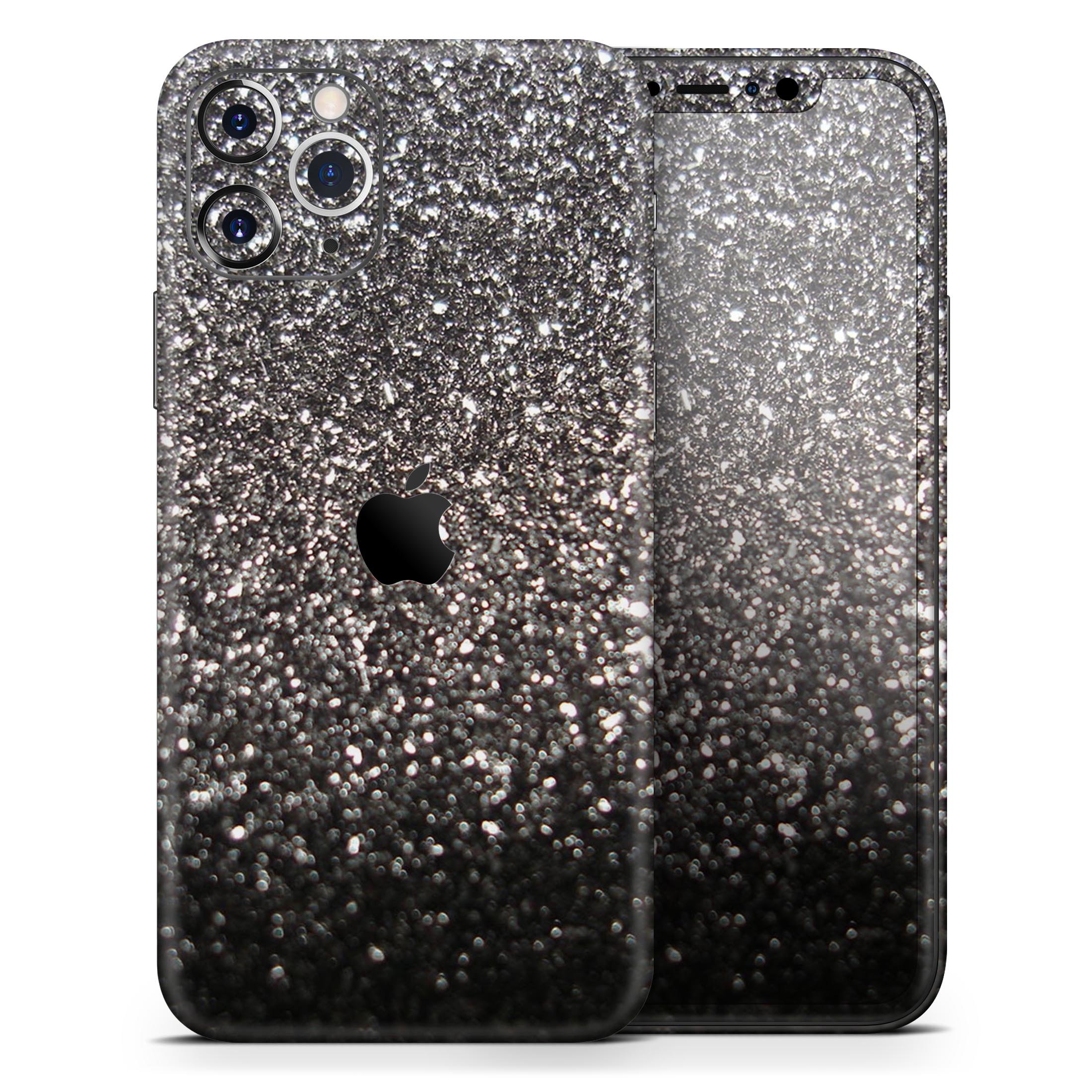 Black Unfocused Sparkle Skin-Kit for Apple iPhone, showcasing its sleek design and premium vinyl material.