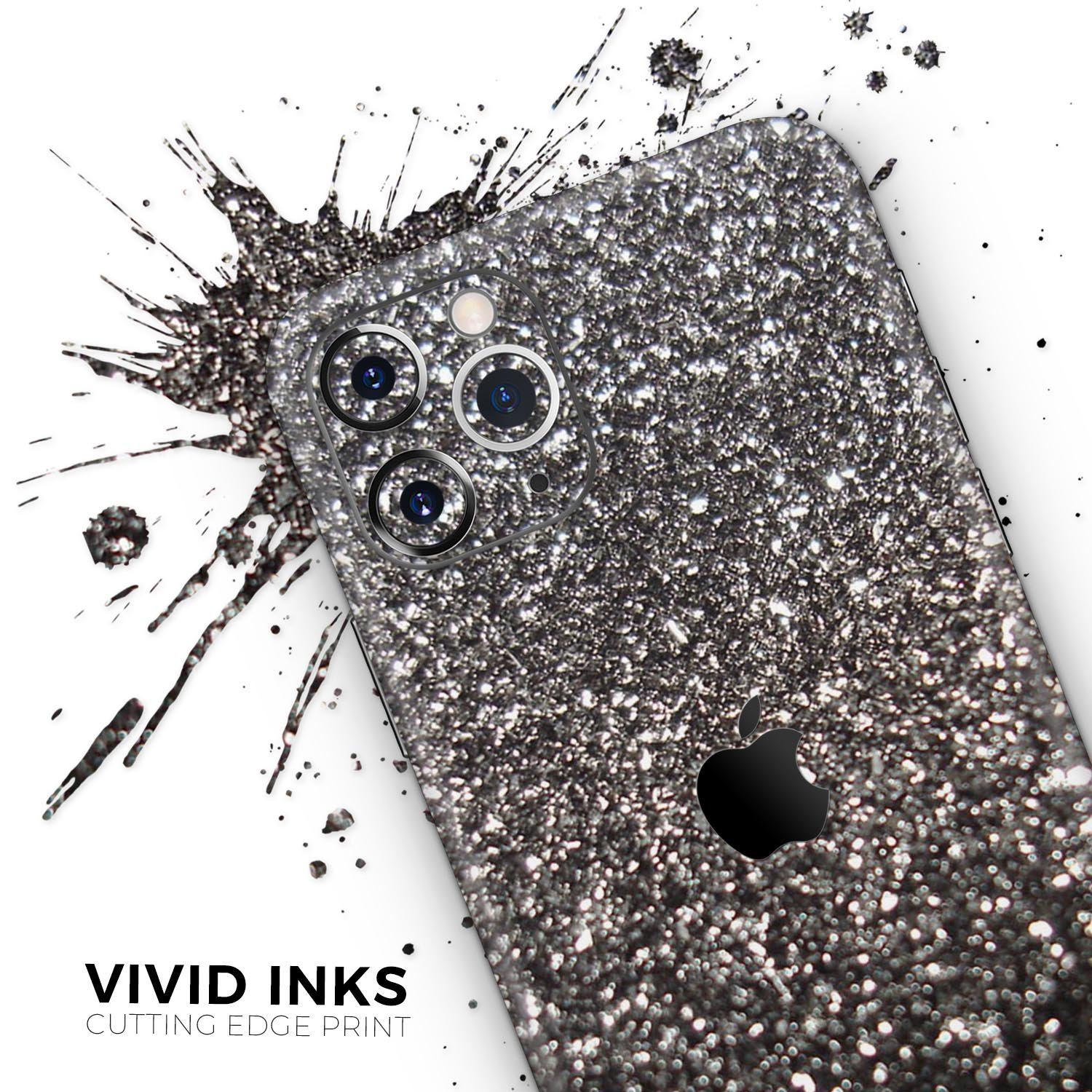 Black Unfocused Sparkle Skin-Kit for Apple iPhone, showcasing its sleek design and premium vinyl material.