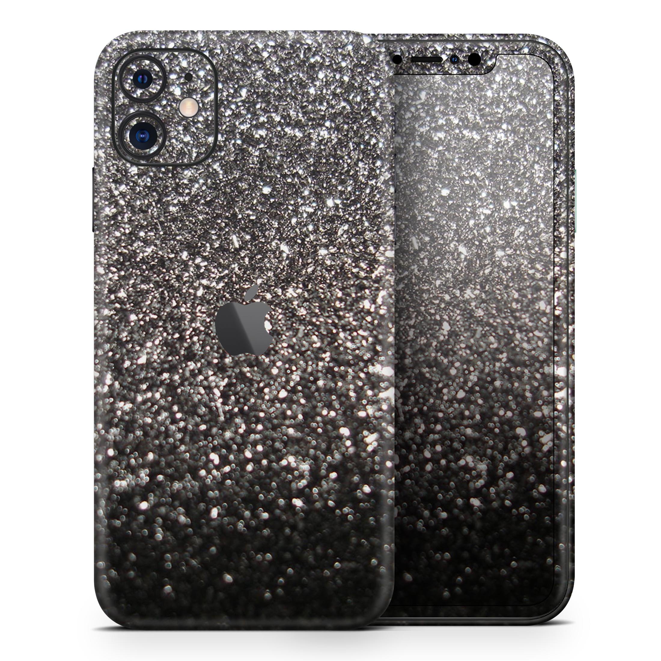 Black Unfocused Sparkle Skin-Kit for Apple iPhone, showcasing its sleek design and premium vinyl material.