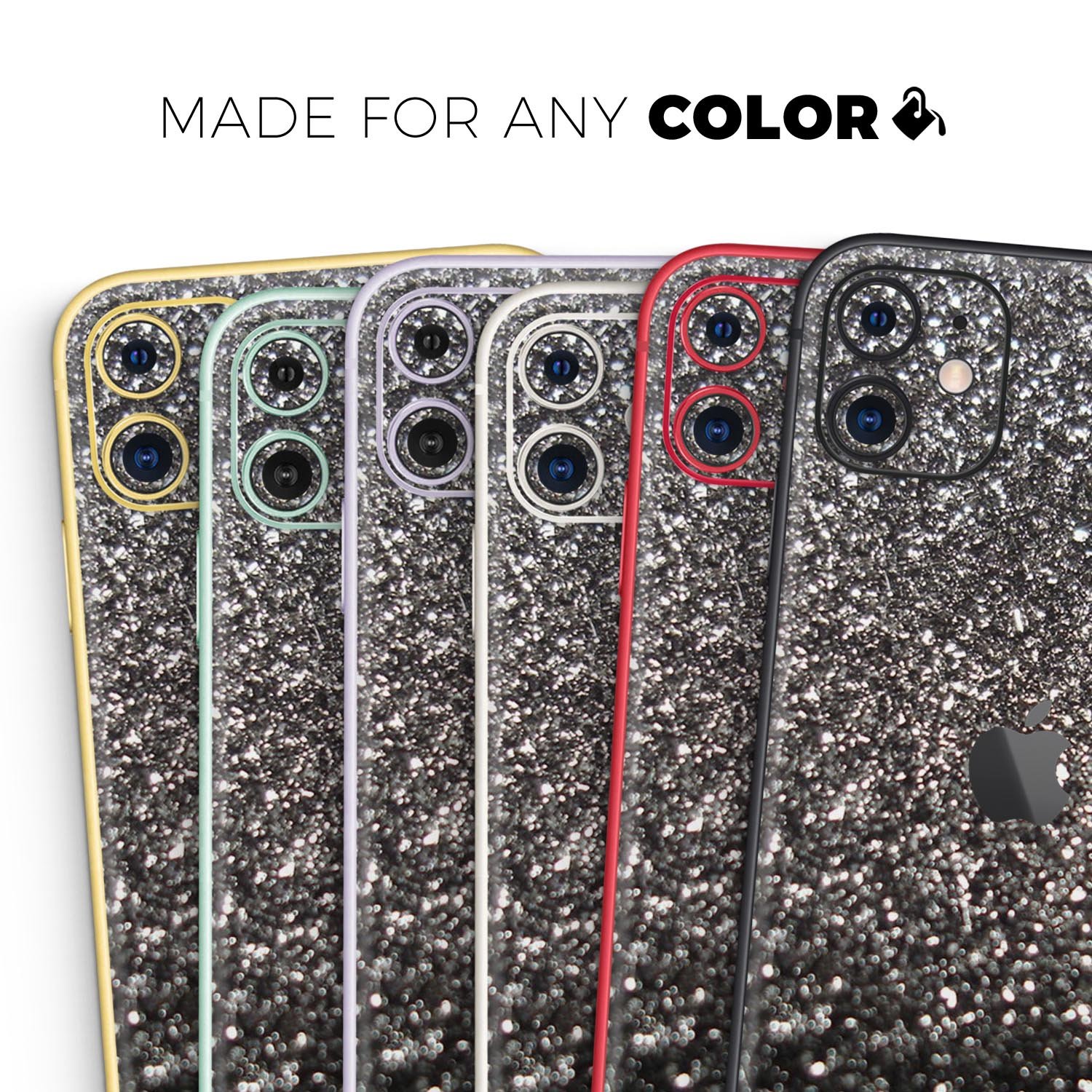 Black Unfocused Sparkle Skin-Kit for Apple iPhone, showcasing its sleek design and premium vinyl material.