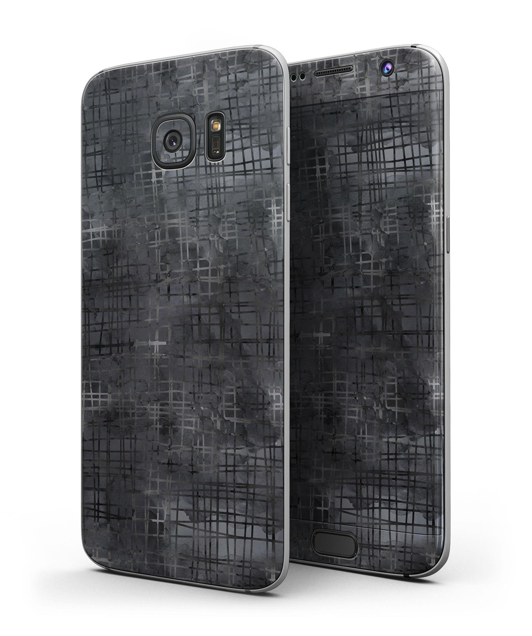 Black Watercolor Cross Hatch skin for Samsung Galaxy S7/S7 Edge, showcasing a stylish design with full-body coverage.