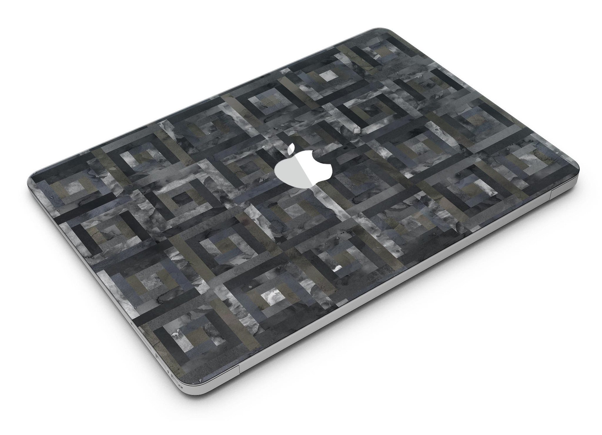 Black Watercolor Patchwork MacBook Air Skin Kit showcasing a stylish design that protects the device from scratches.