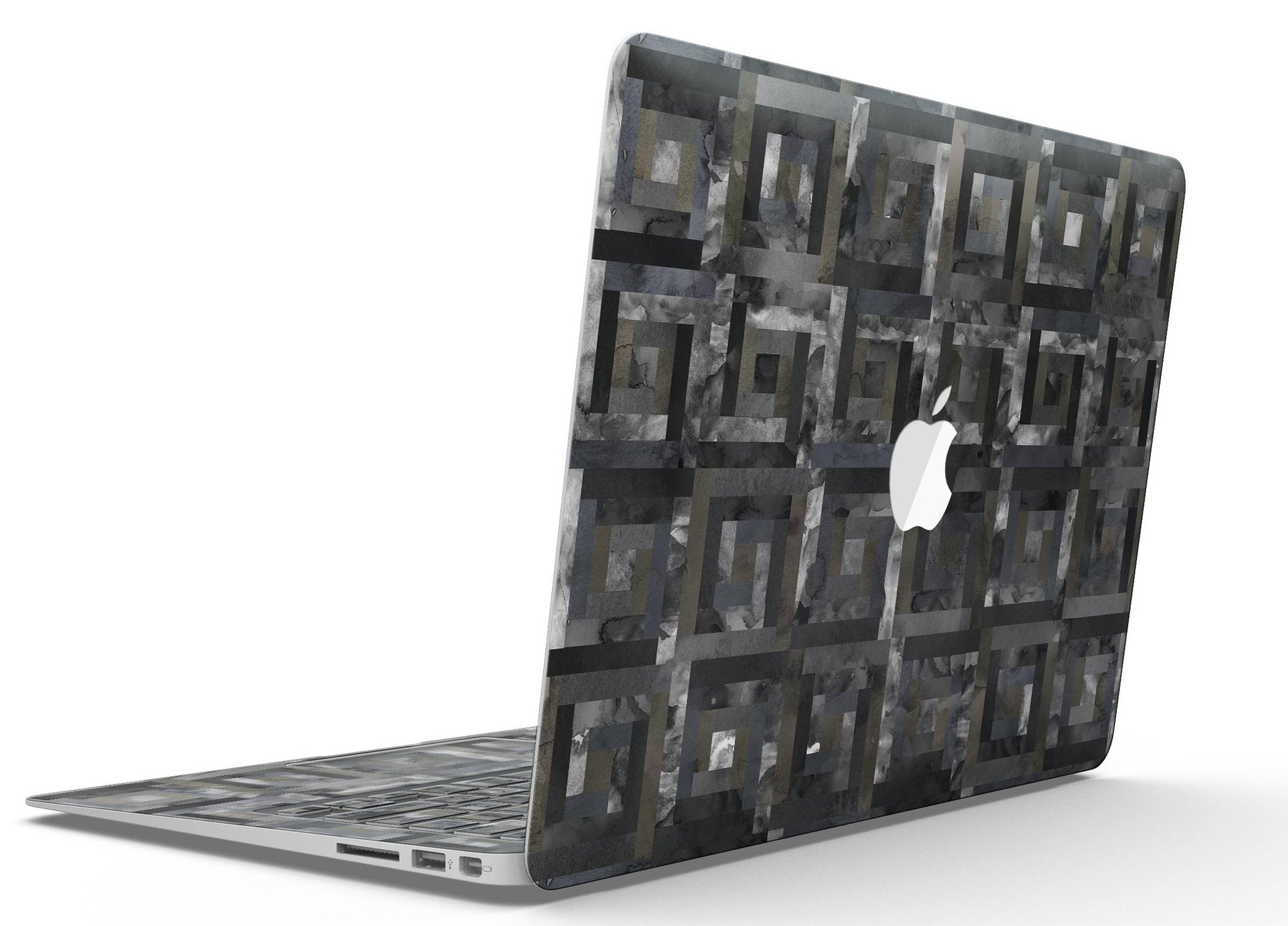 Black Watercolor Patchwork MacBook Air Skin Kit showcasing a stylish design that protects the device from scratches.