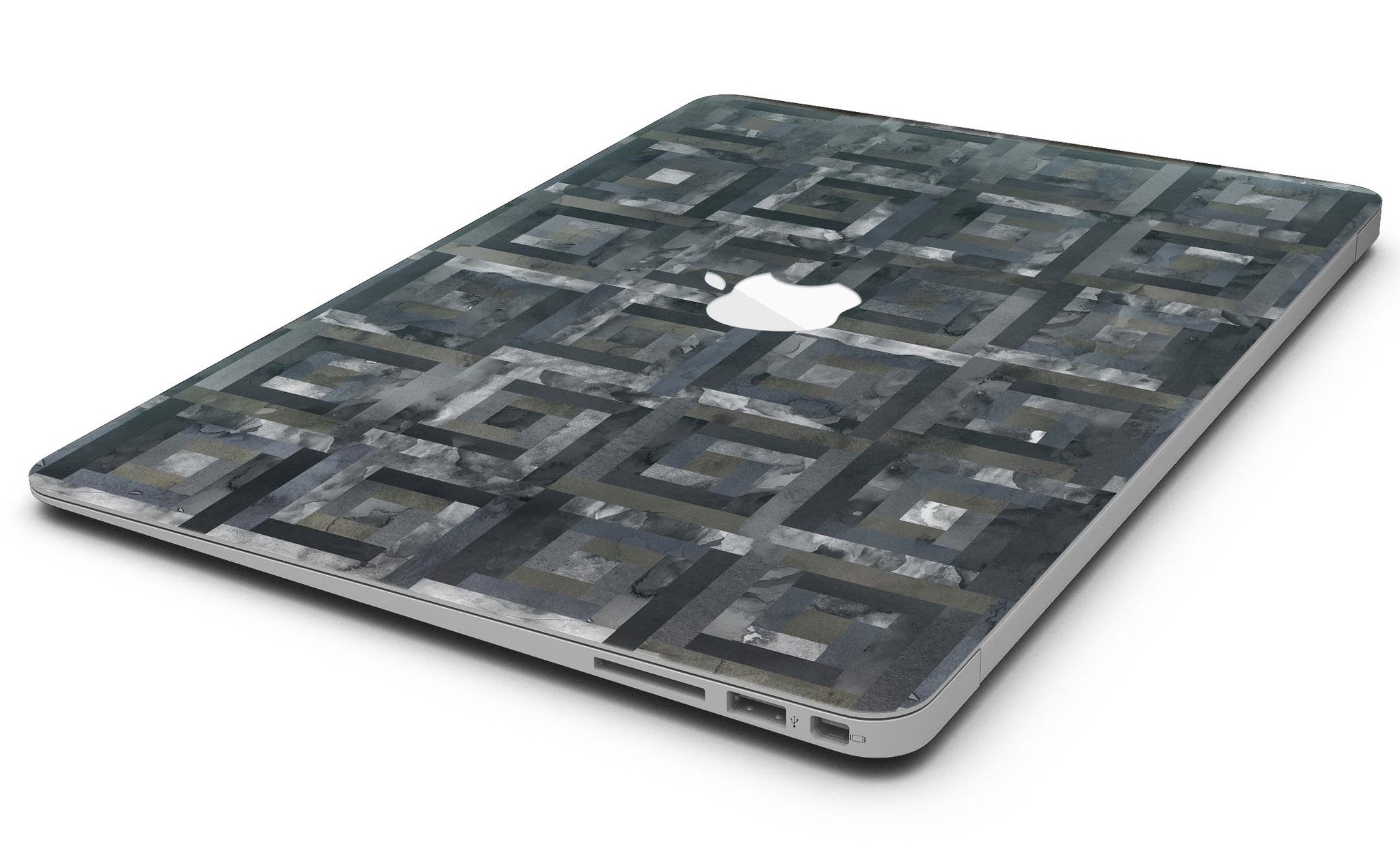 Black Watercolor Patchwork MacBook Air Skin Kit showcasing a stylish design that protects the device from scratches.