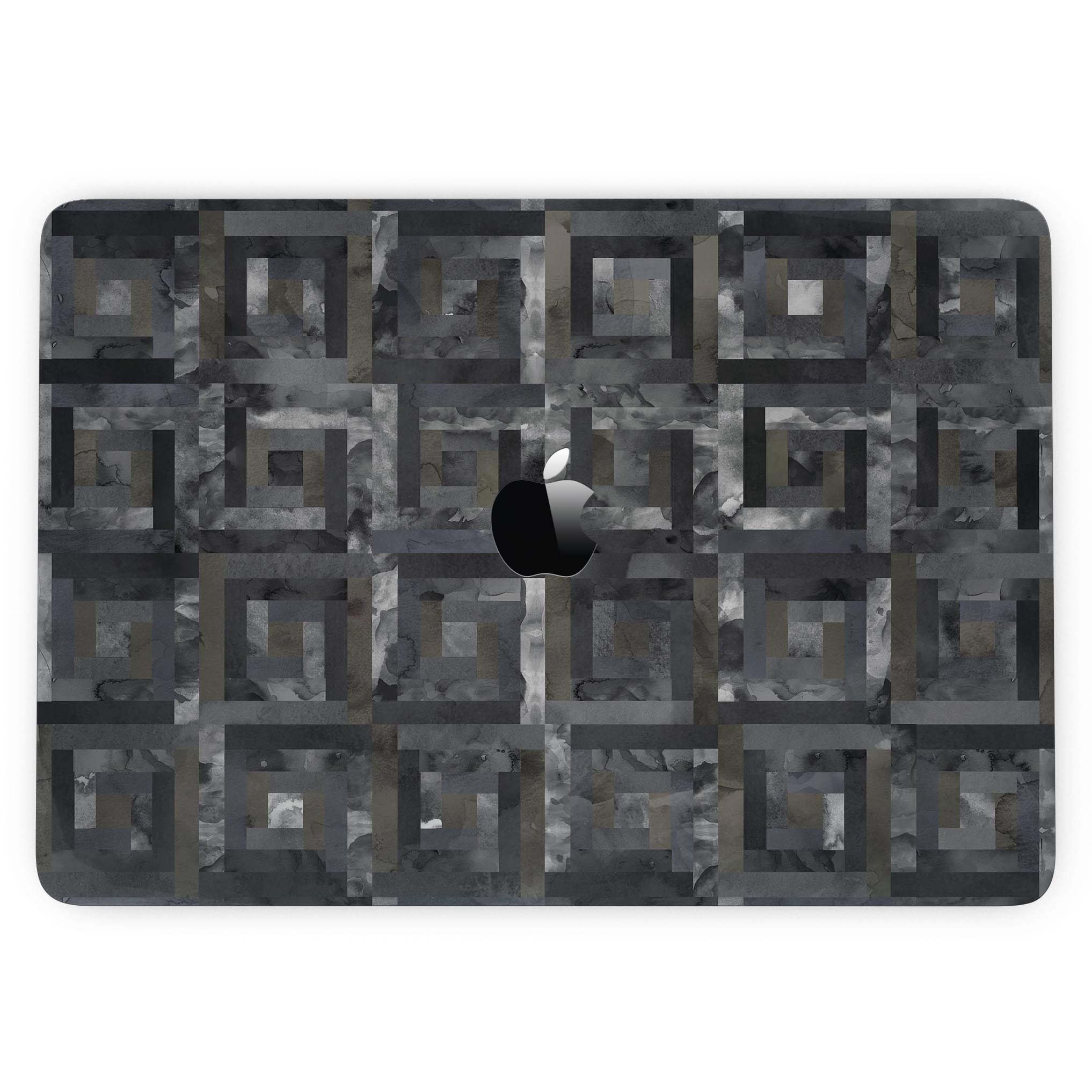 Black Watercolor Patchwork skin kit for MacBook Pro with Touch Bar, showcasing vibrant colors and unique design.