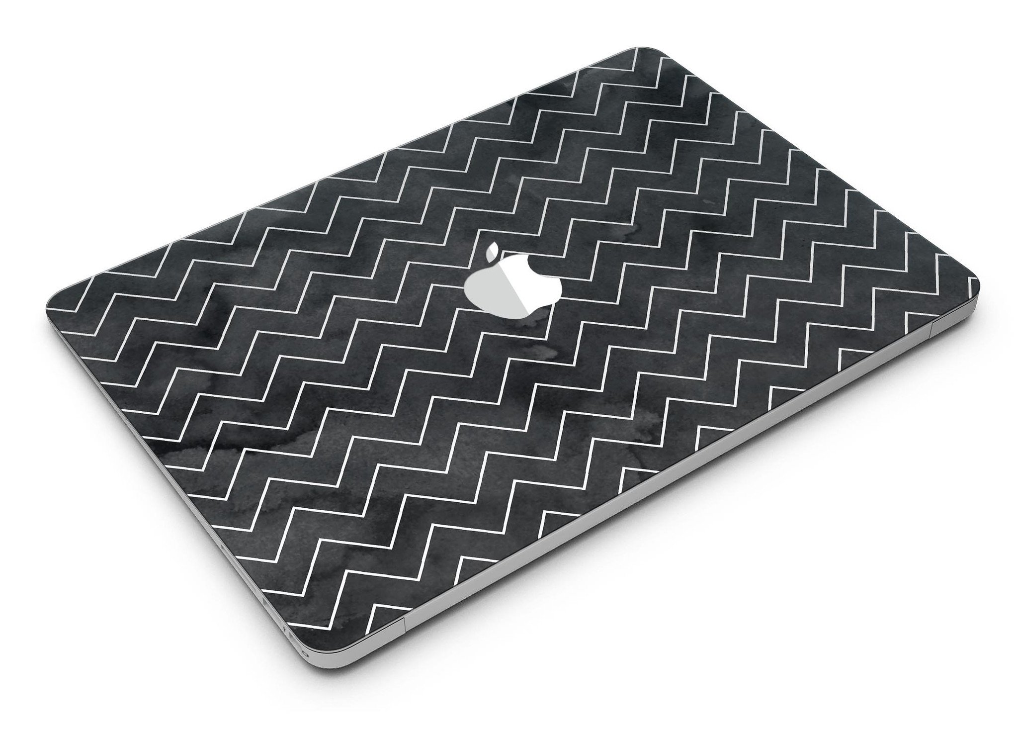 Black Watercolor MacBook Air skin featuring a white chevron pattern, showcasing a stylish and protective design.