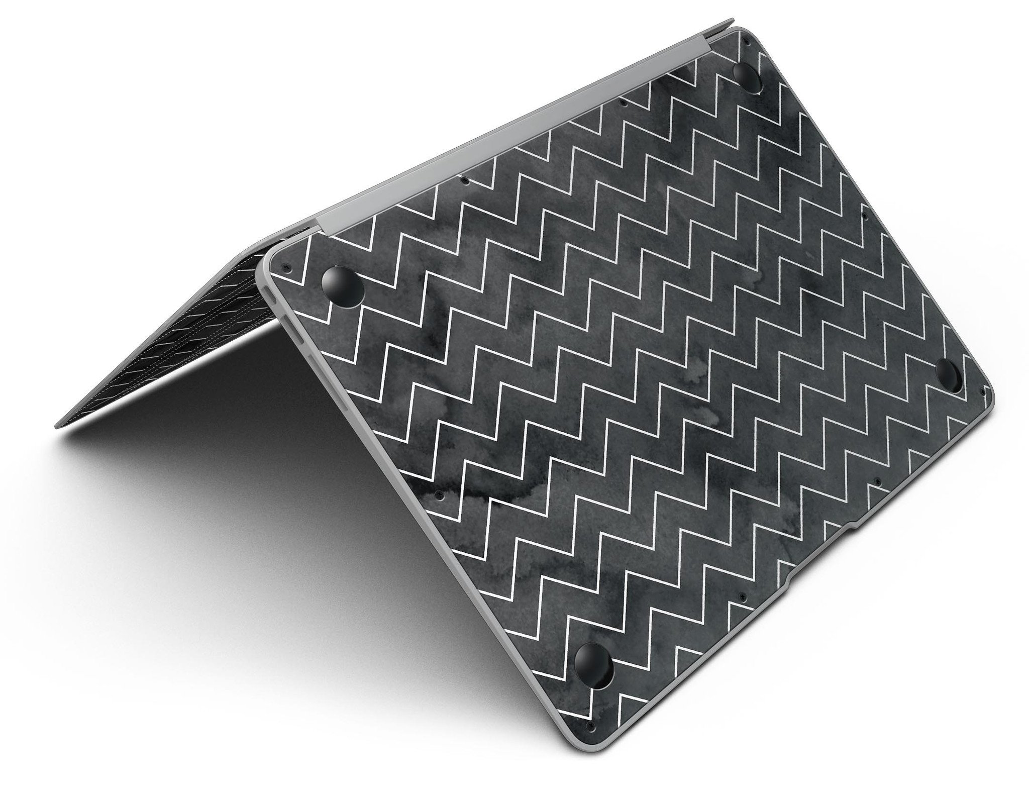 Black Watercolor MacBook Air skin featuring a white chevron pattern, showcasing a stylish and protective design.