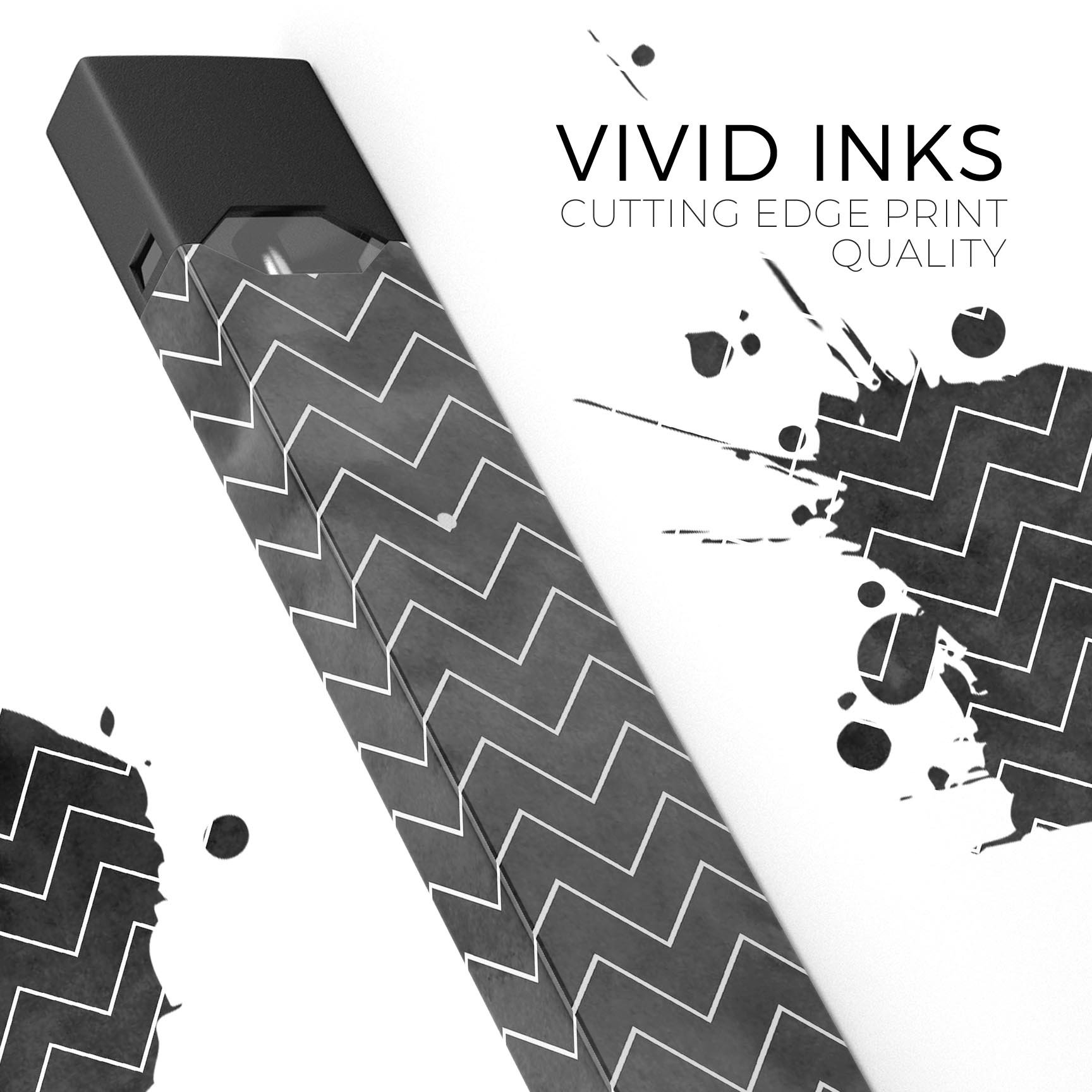 Black Watercolor decal with white chevron pattern designed for JUUL vaping device, showcasing its sleek and stylish appearance.