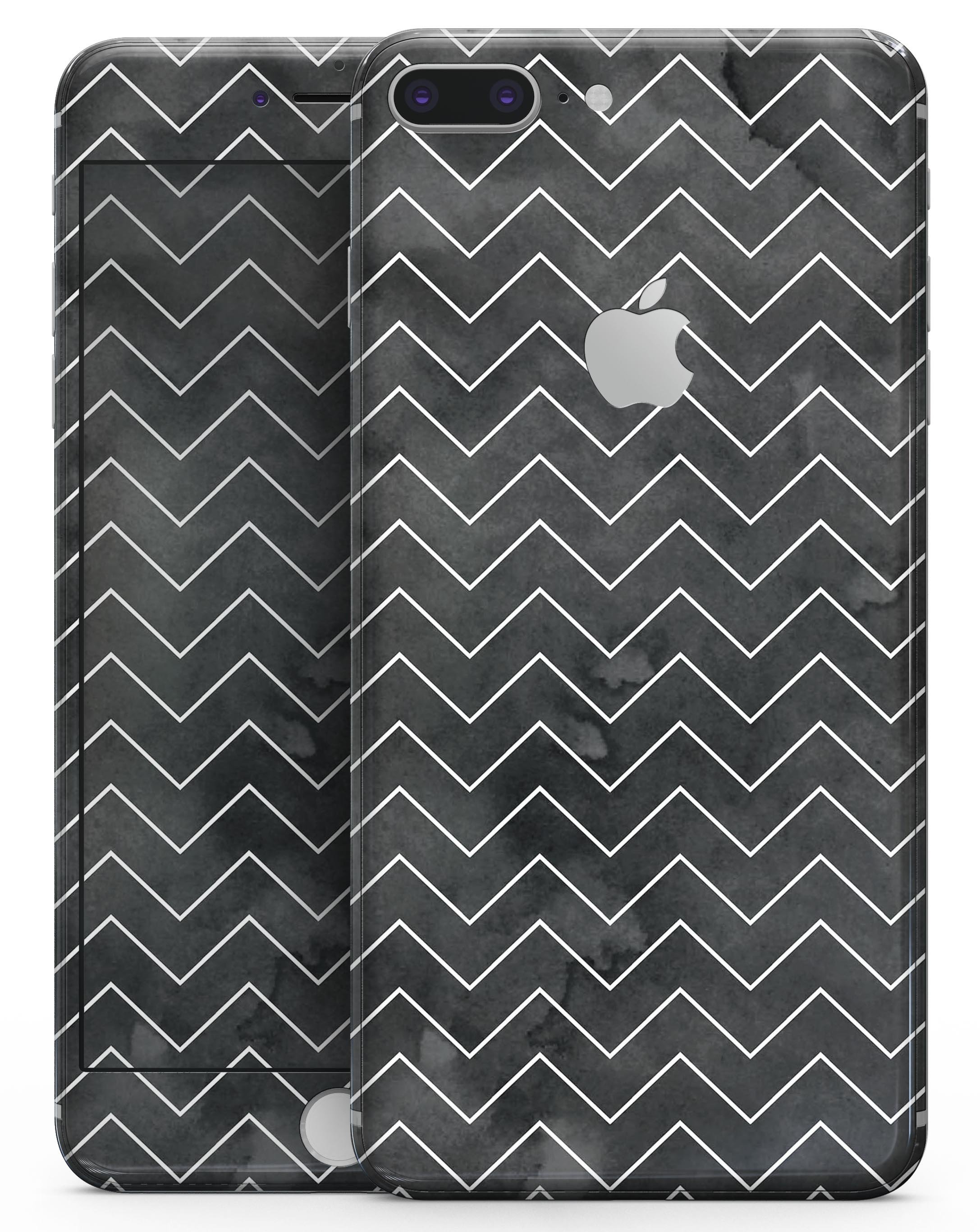 Black Watercolor Skin-kit with White Chevron design for iPhone 8 and 8 Plus, showcasing a stylish and protective vinyl cover.